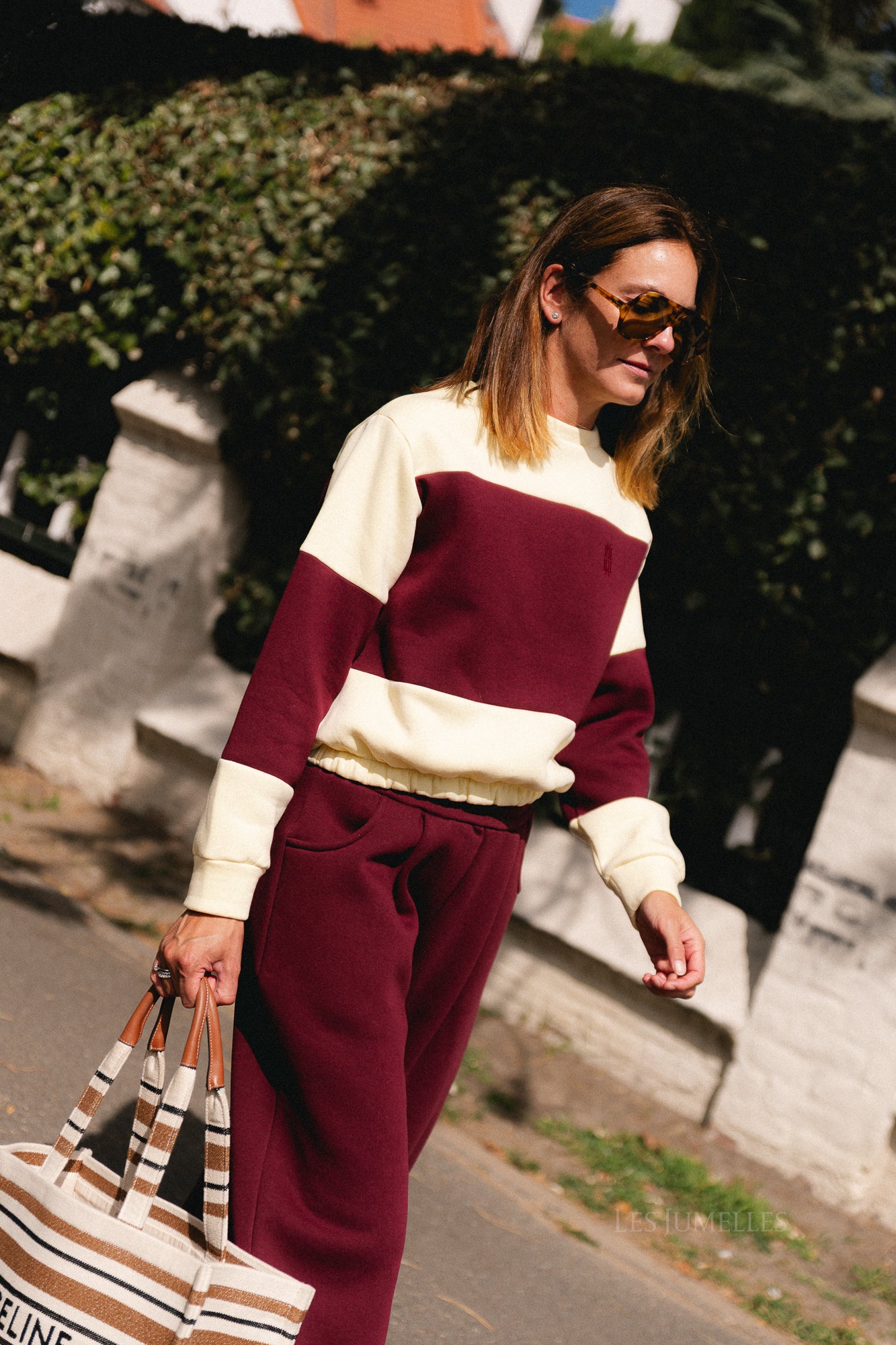 Les Jumelles striped sweater butter yellow/burgundy