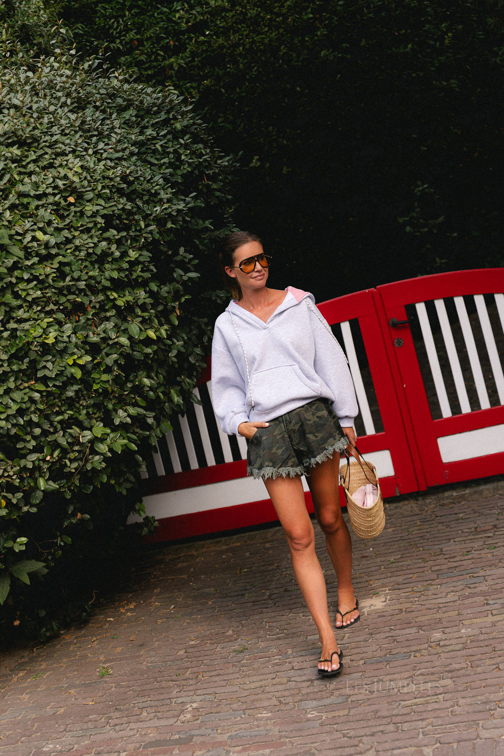 Margot denim shorts camouflage print
