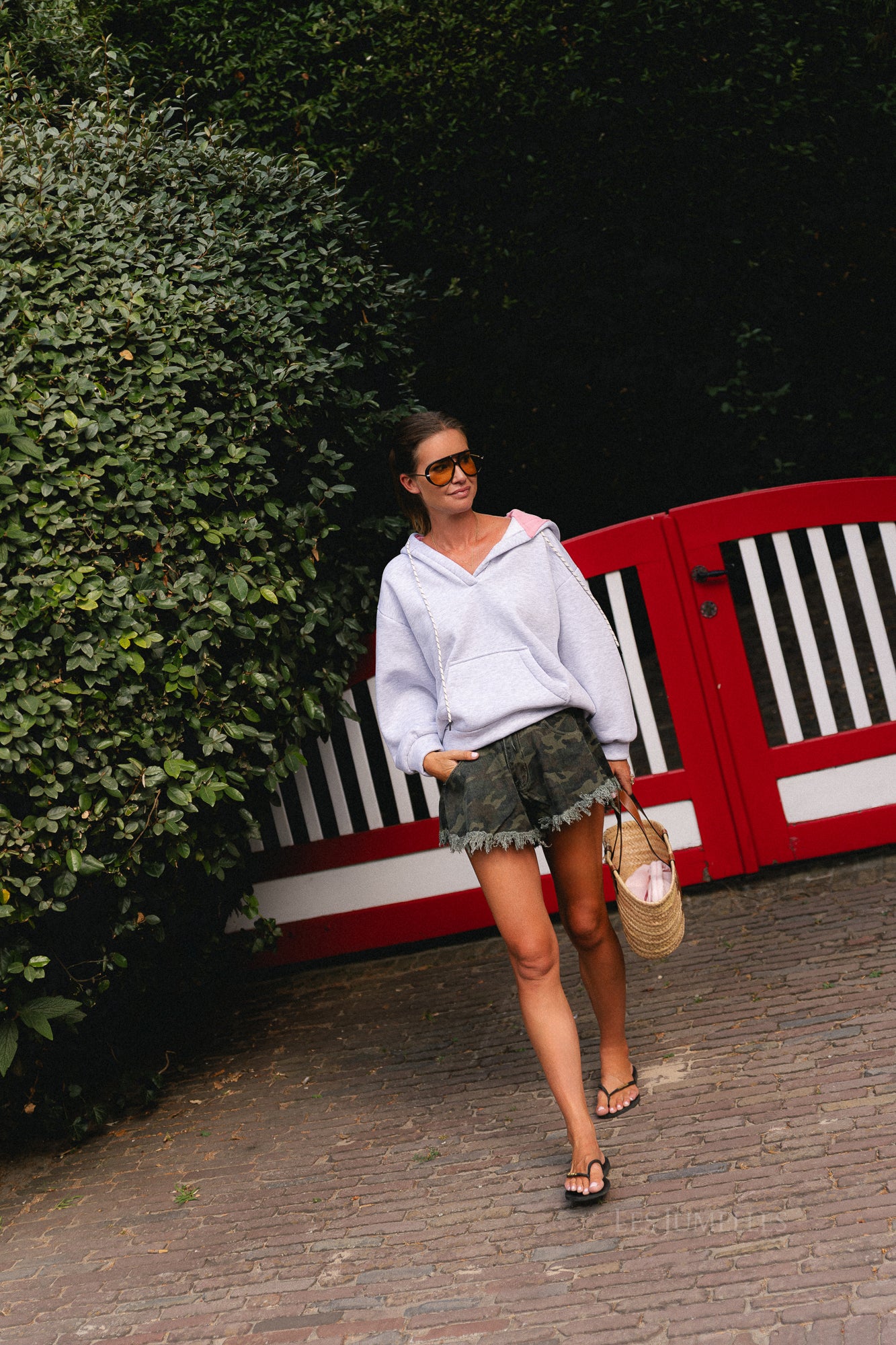 Margot denim shorts camouflage print