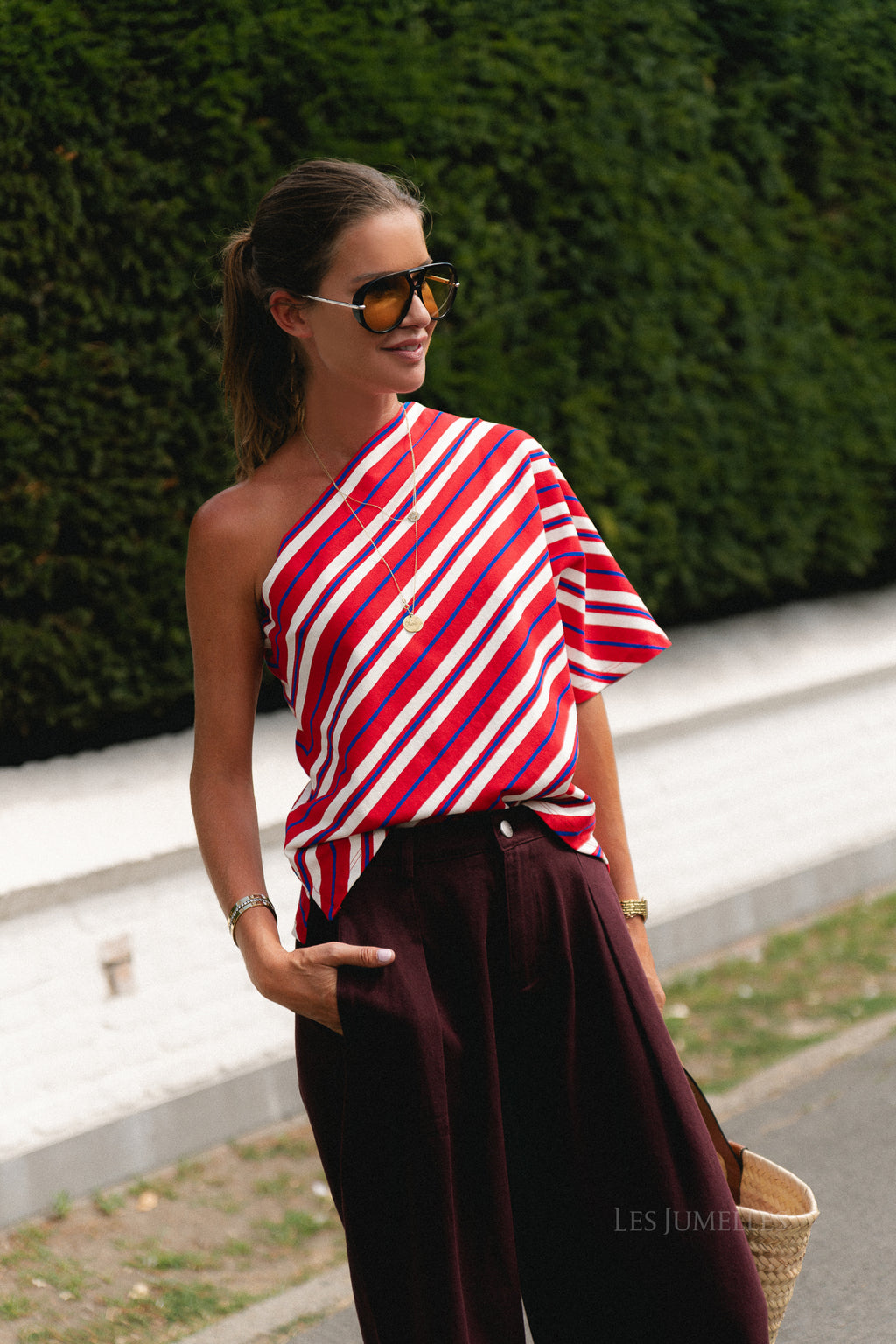 Amy striped one-shoulder shirt multicolor