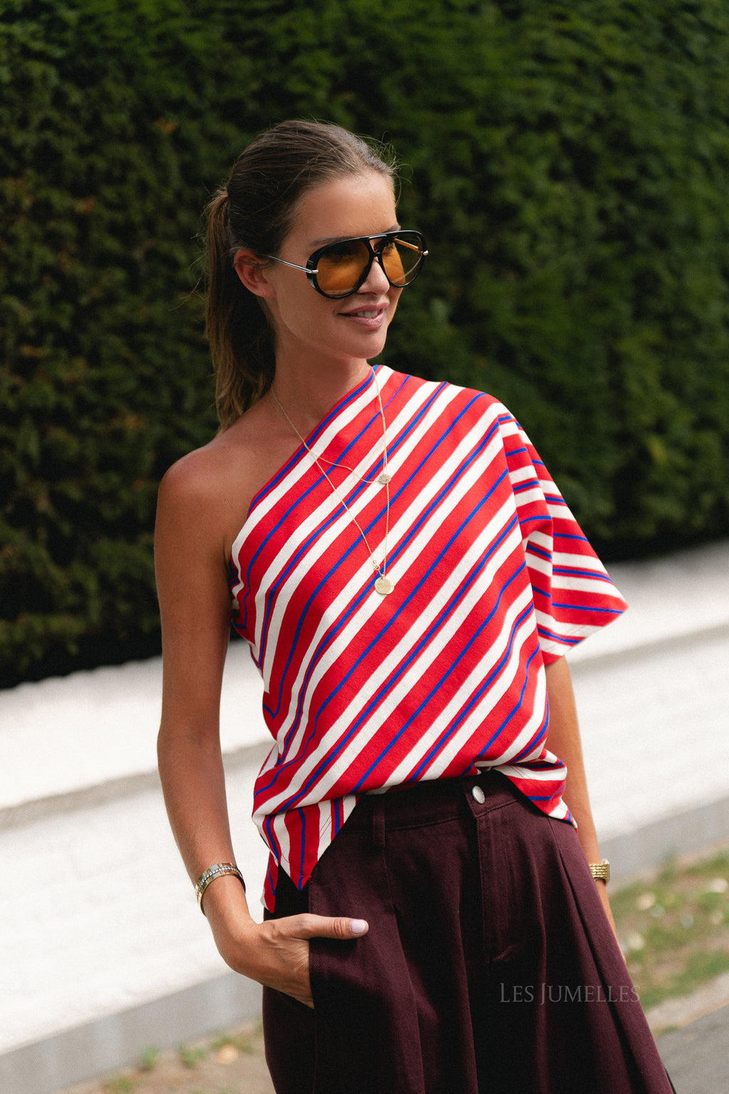 Amy striped one-shoulder shirt multicolor