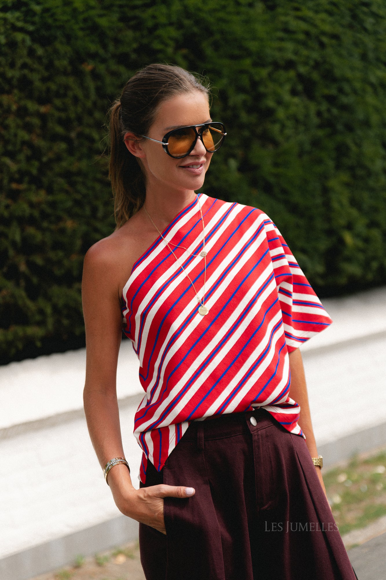 Amy striped one-shoulder shirt multicolor