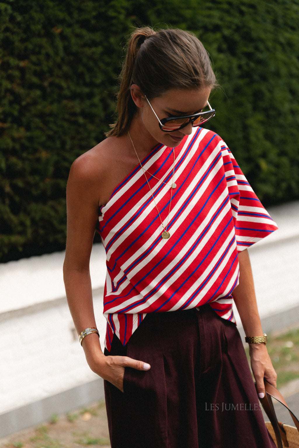 Amy striped one-shoulder shirt multicolor