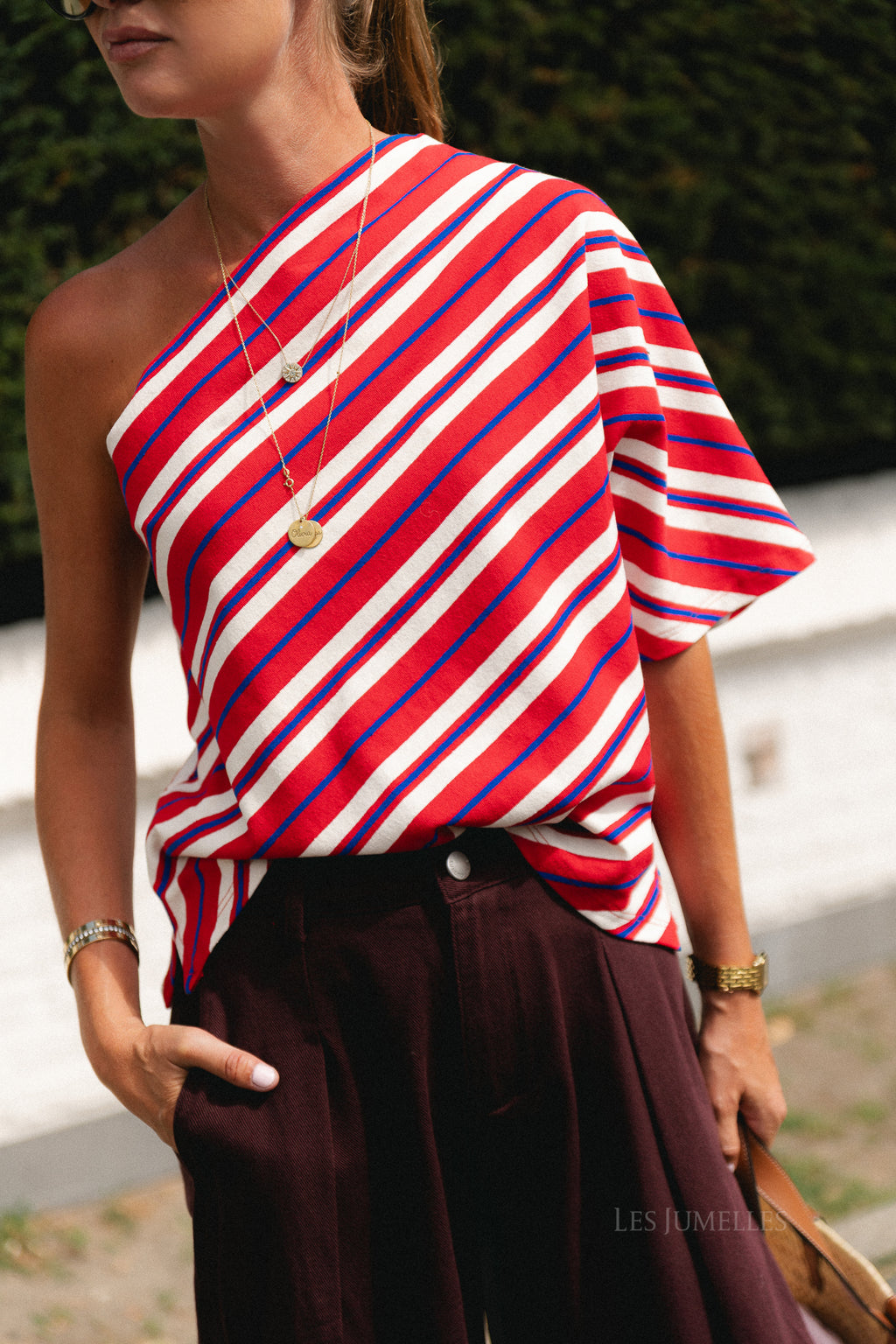 Amy striped one-shoulder shirt multicolor
