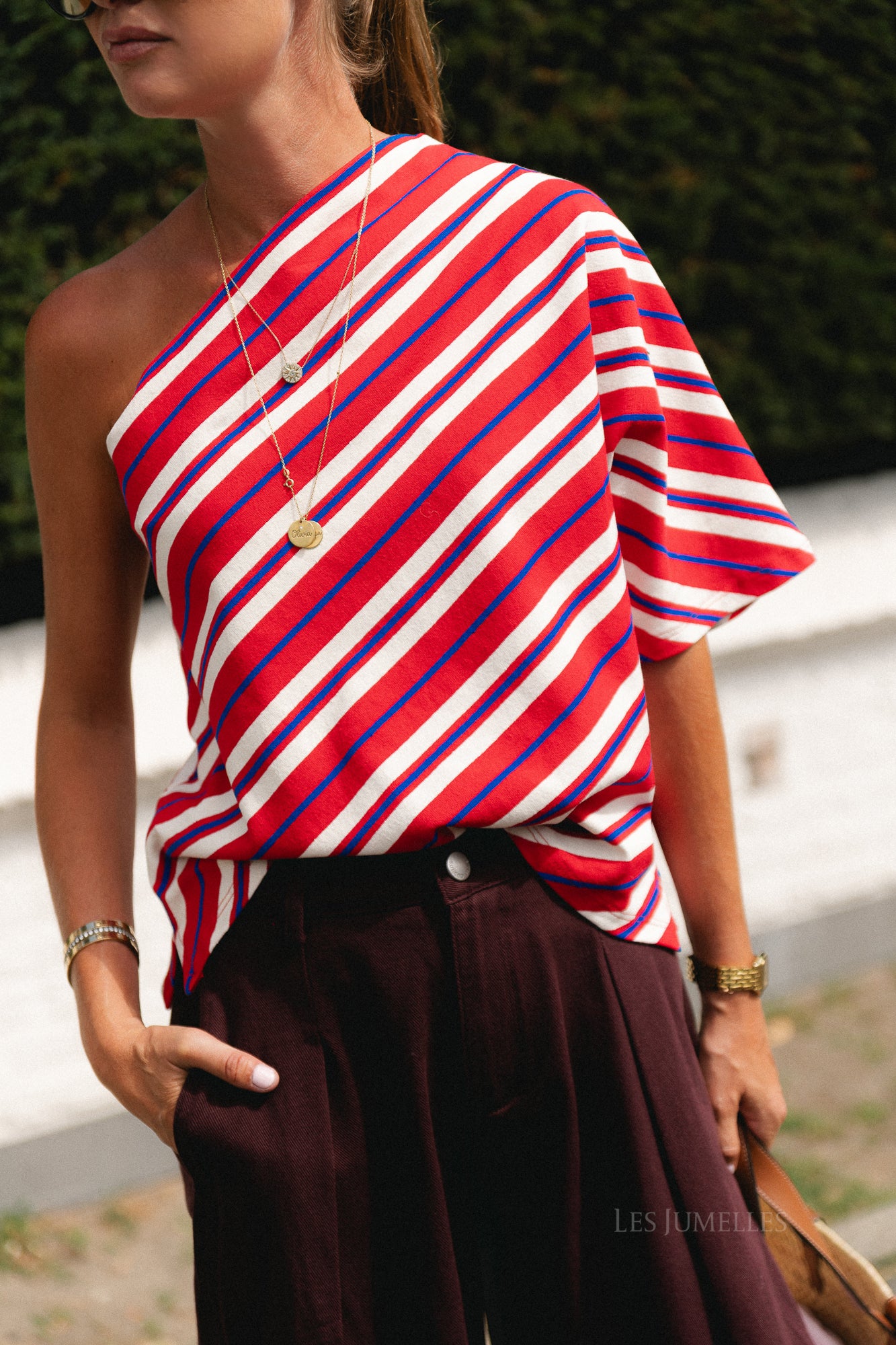 Amy striped one-shoulder shirt multicolor