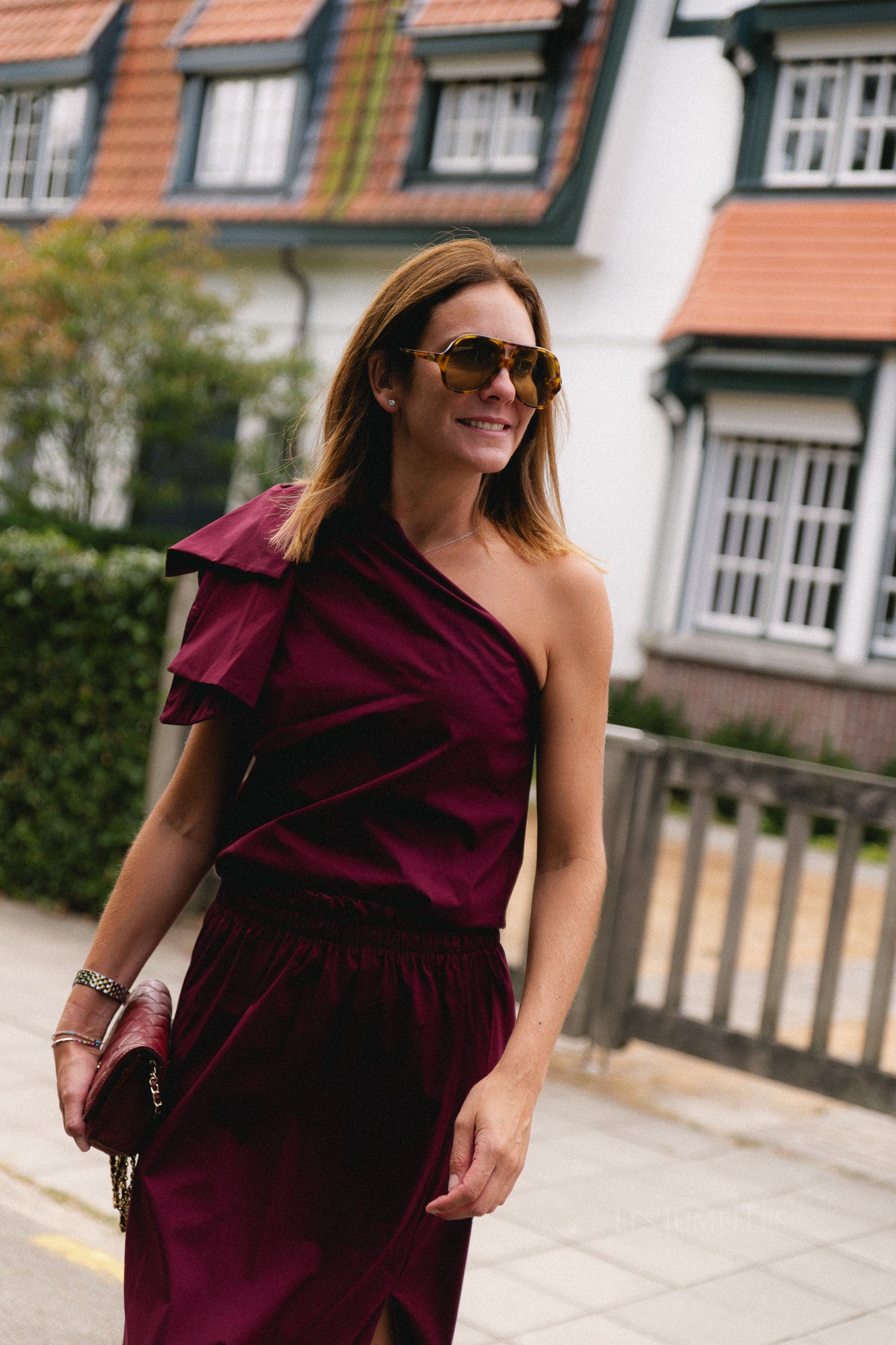 Britt one shoulder bow tie top burgundy