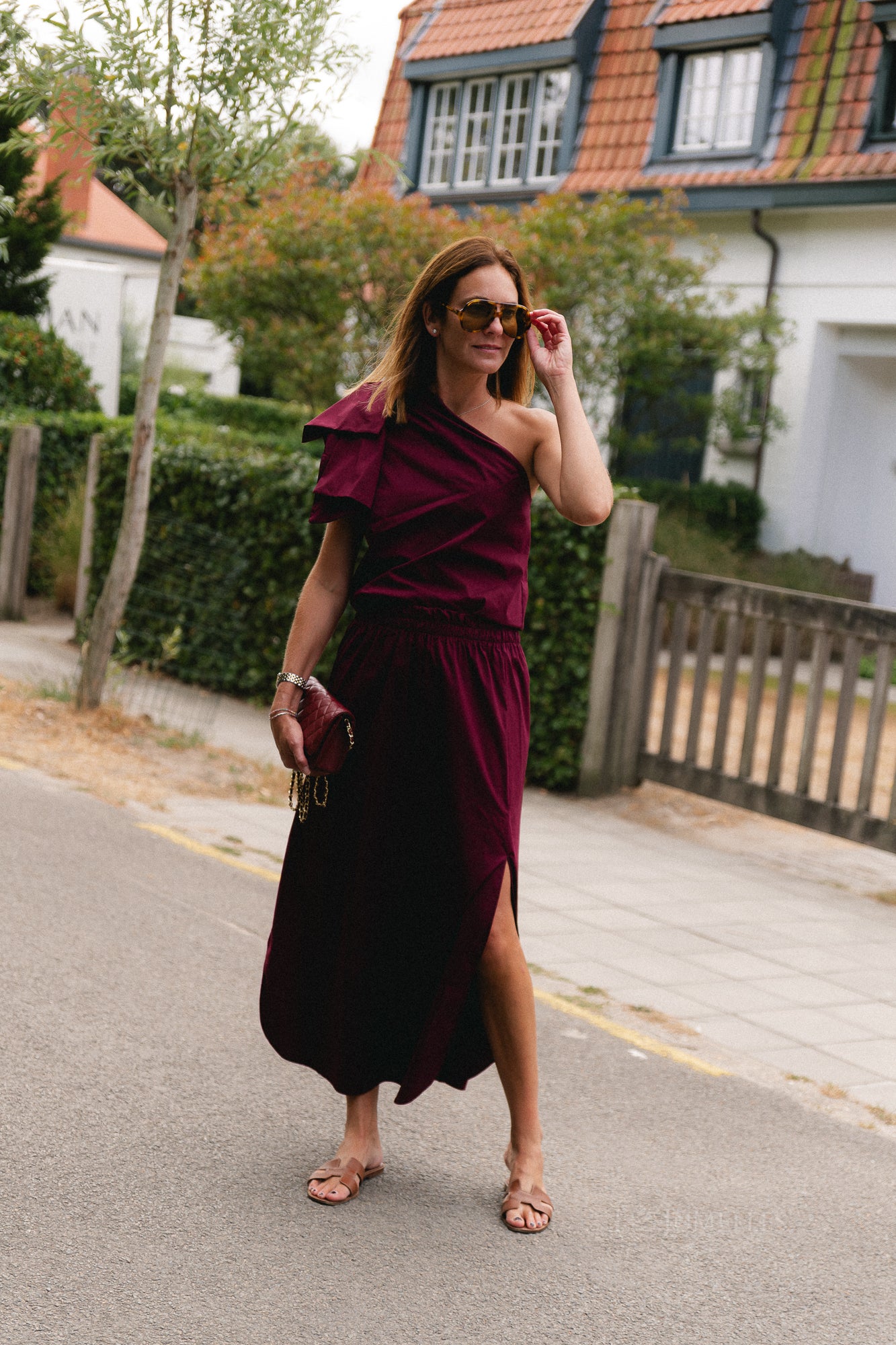 Britt one shoulder bow tie top burgundy