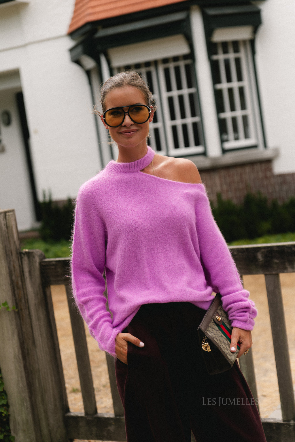 Macey open shoulder jumper orchid