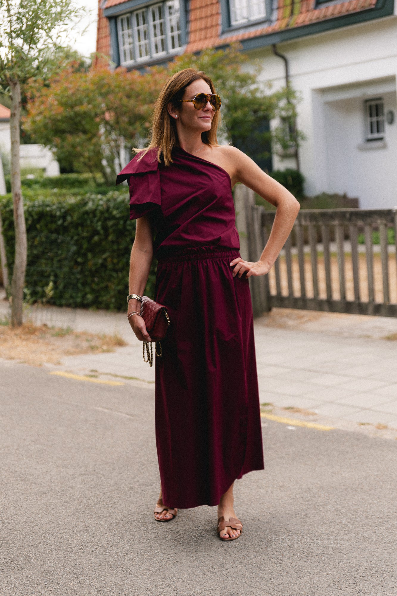 Britt one shoulder bow tie top burgundy