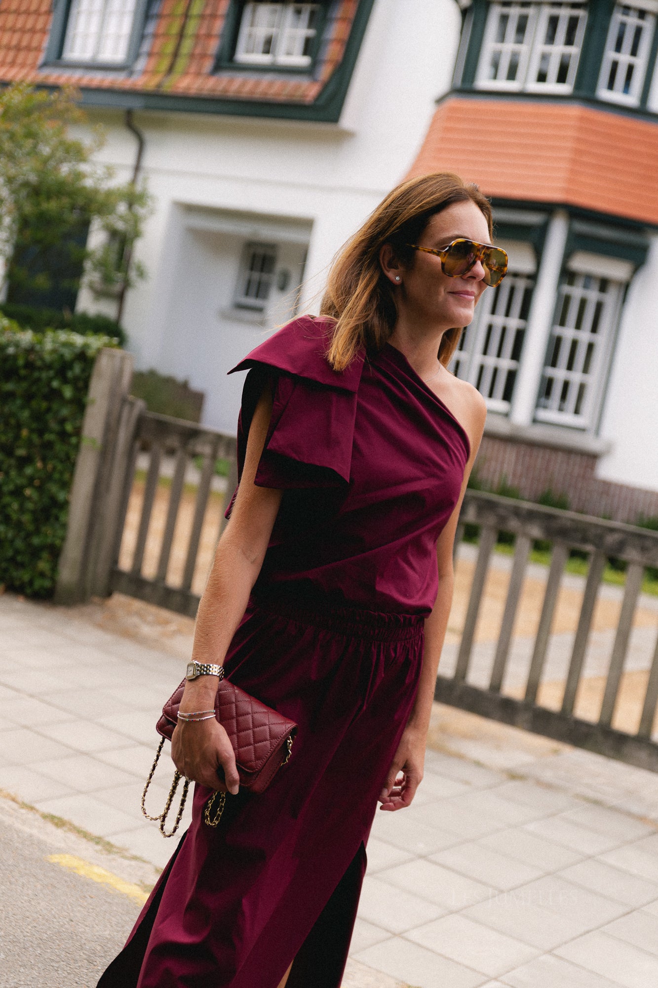 Britt one shoulder bow tie top burgundy