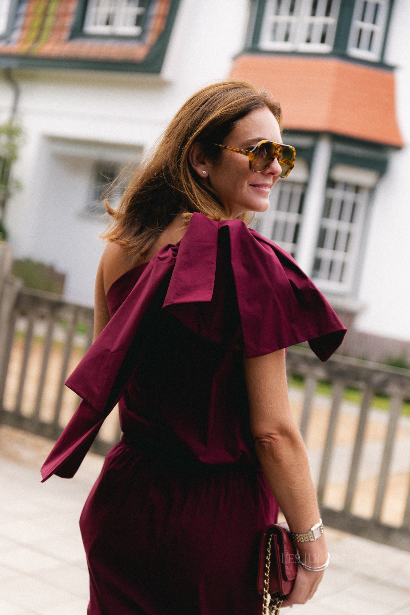 Britt one shoulder bow tie top burgundy