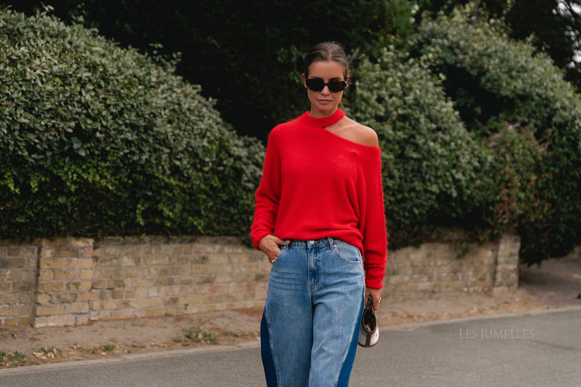Macey open shoulder jumper coral red