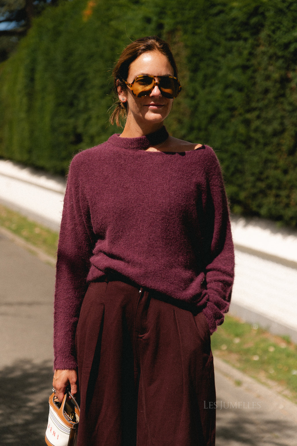 Macey open shoulder jumper burgundy