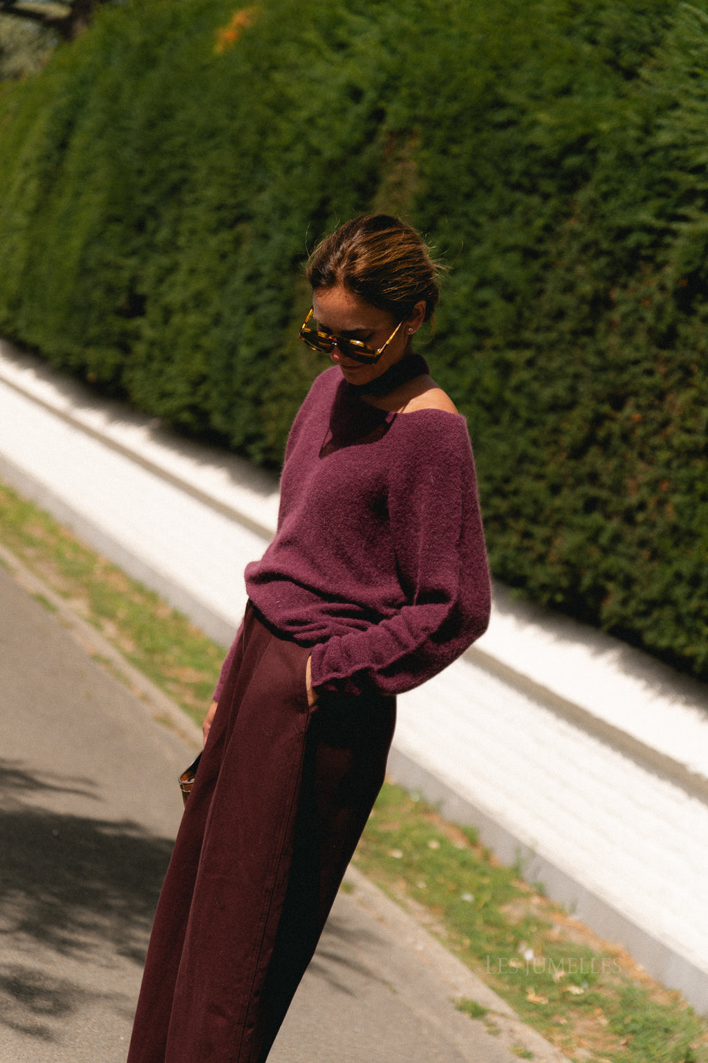 Macey open shoulder jumper burgundy