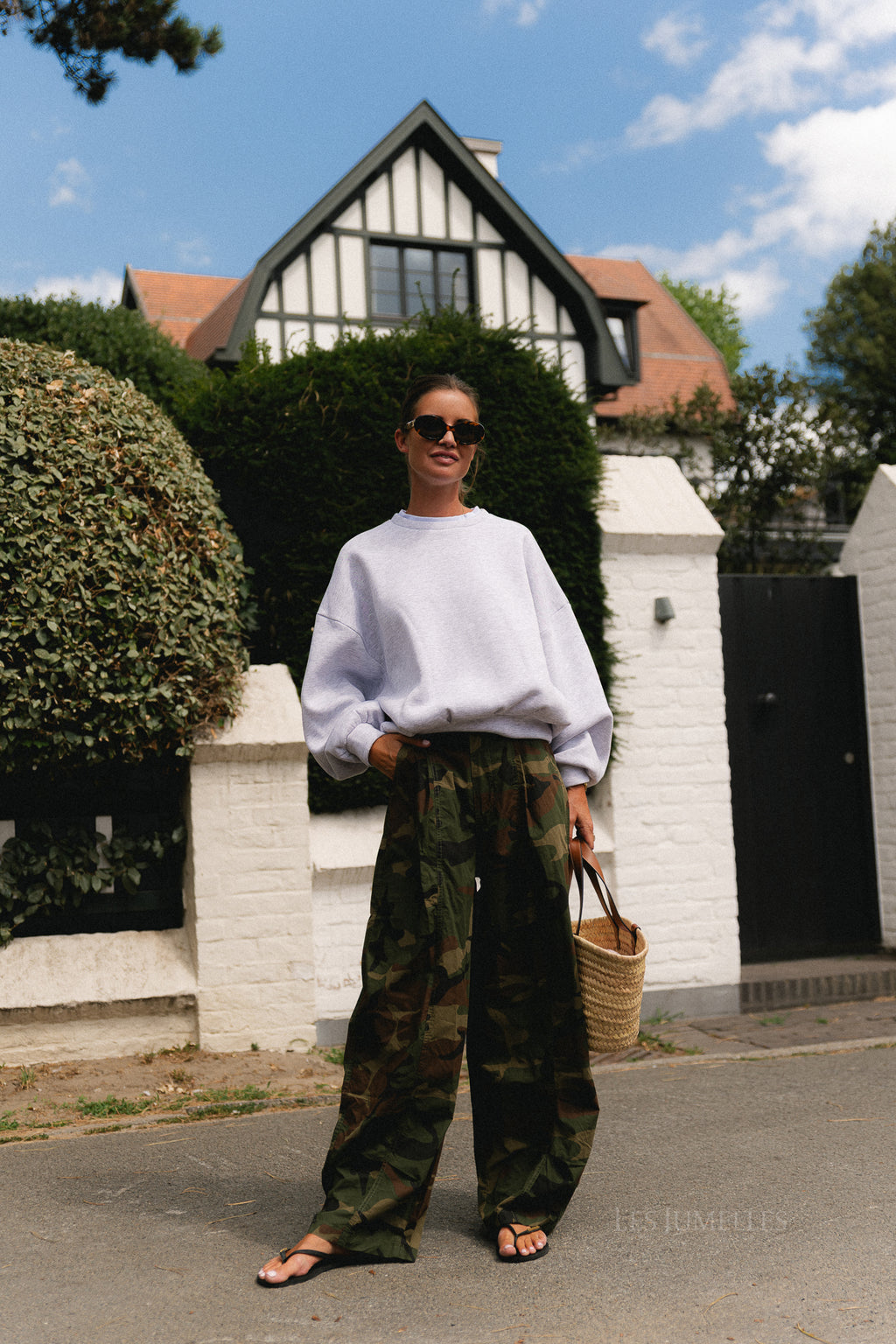 Amandine wide-leg pants camouflage print