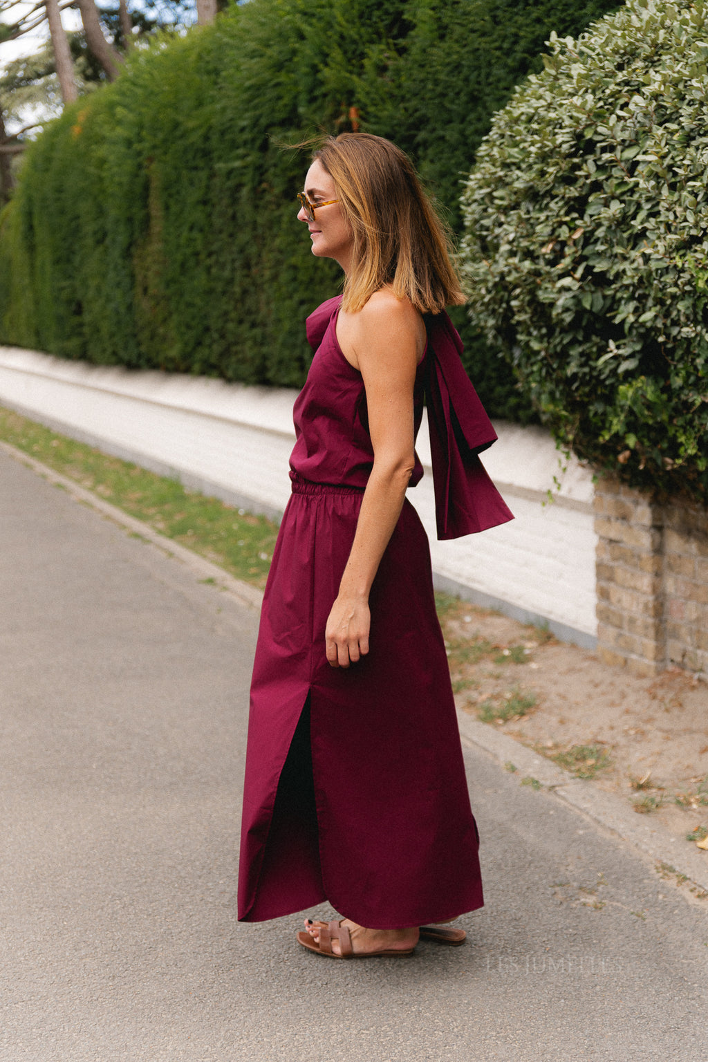 Britt one shoulder bow tie top burgundy