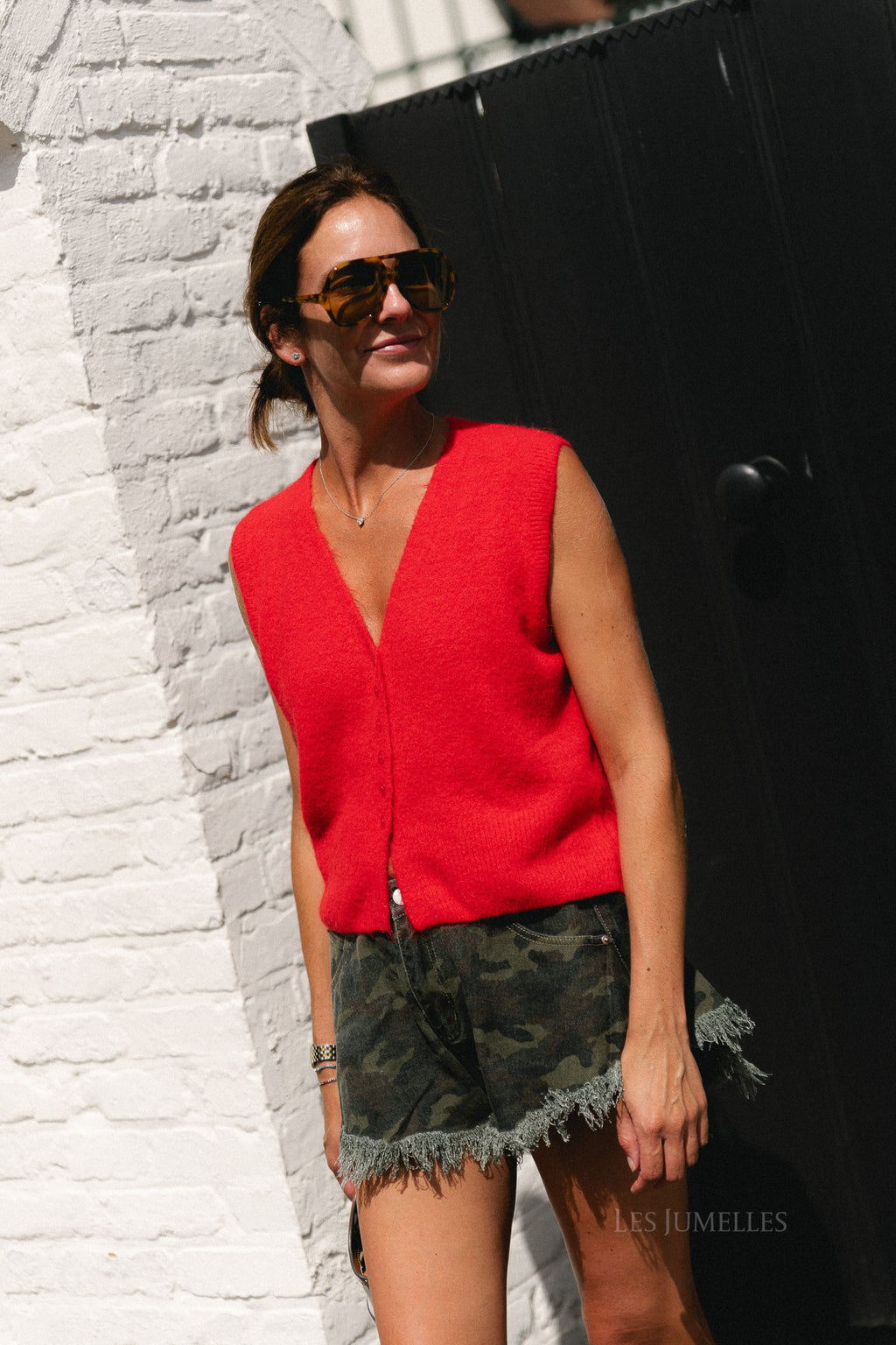 Rhoda sleeveless vest poppy red