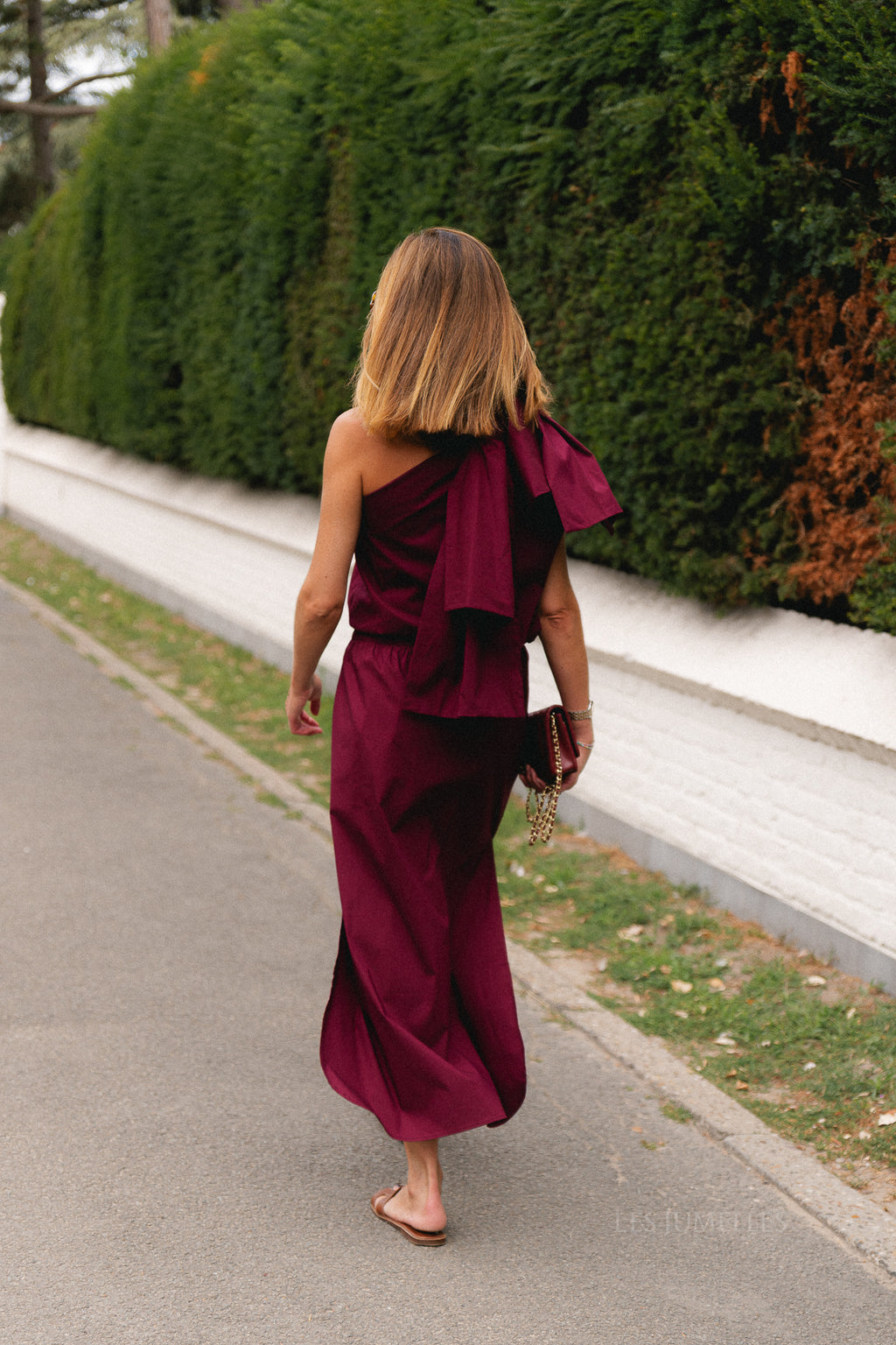 Britt one shoulder bow tie top burgundy