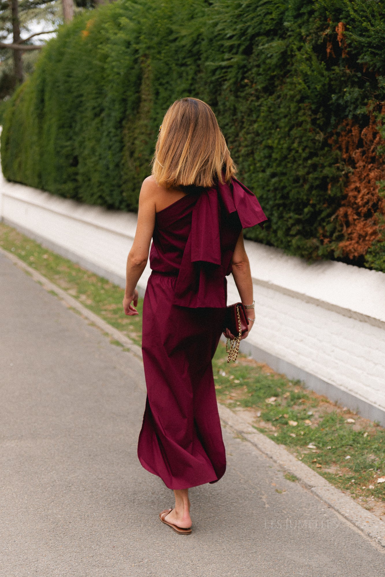 Britt one shoulder bow tie top burgundy