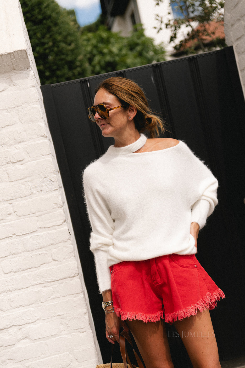 Macey open shoulder jumper cream