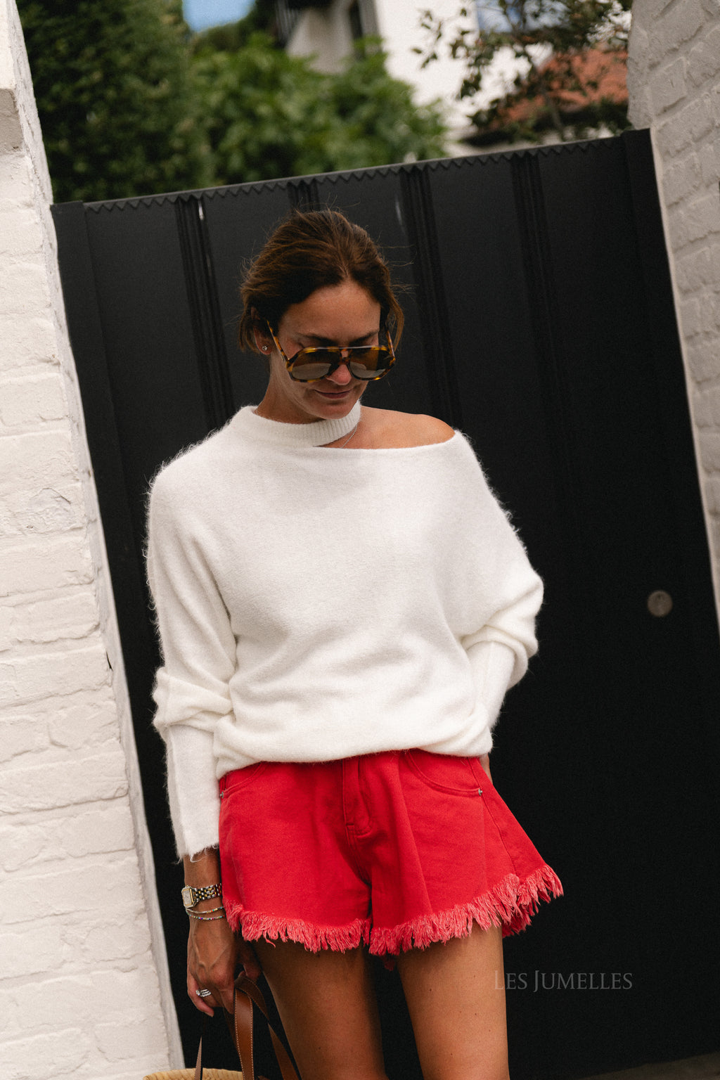 Macey open shoulder jumper cream