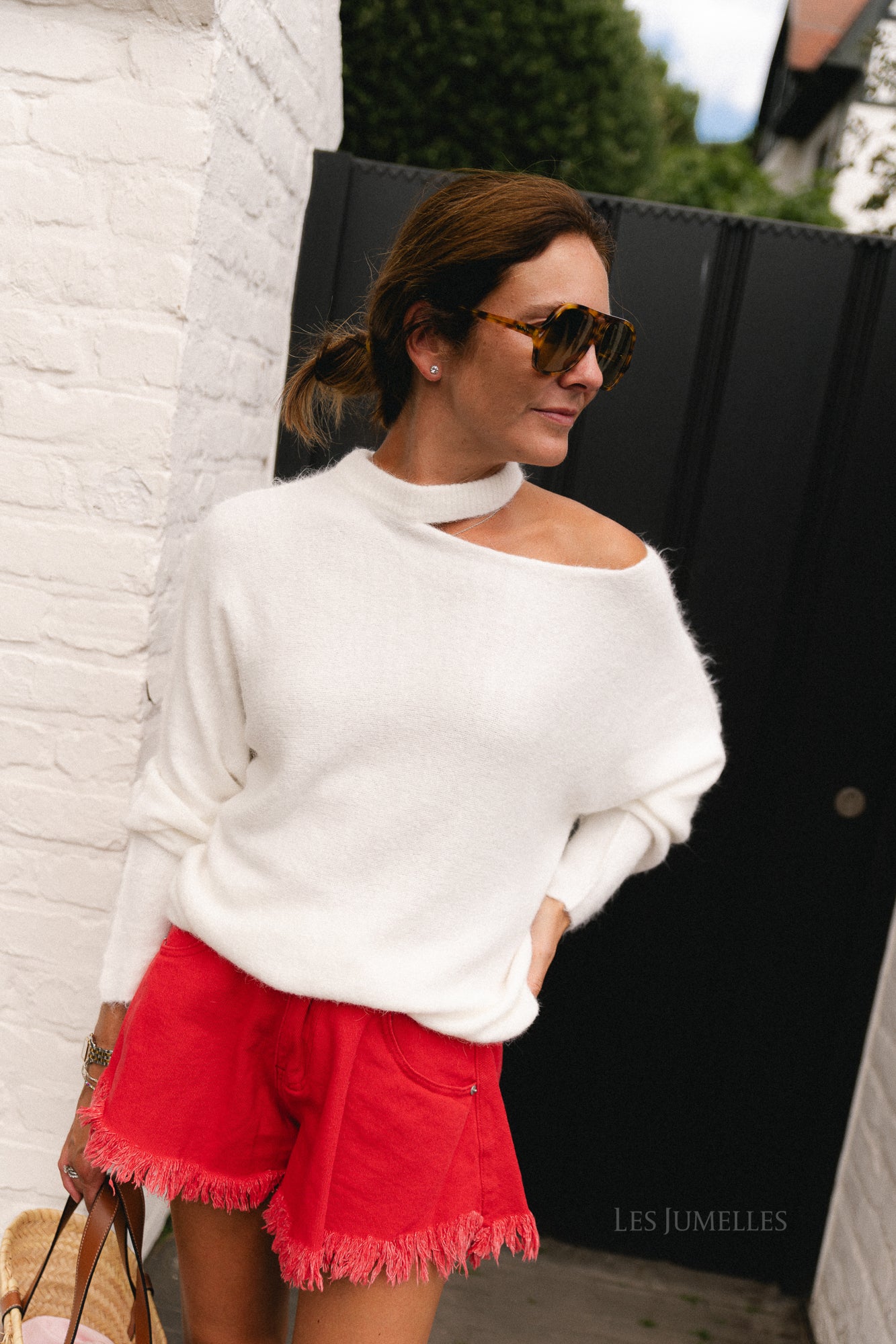 Macey open shoulder jumper cream