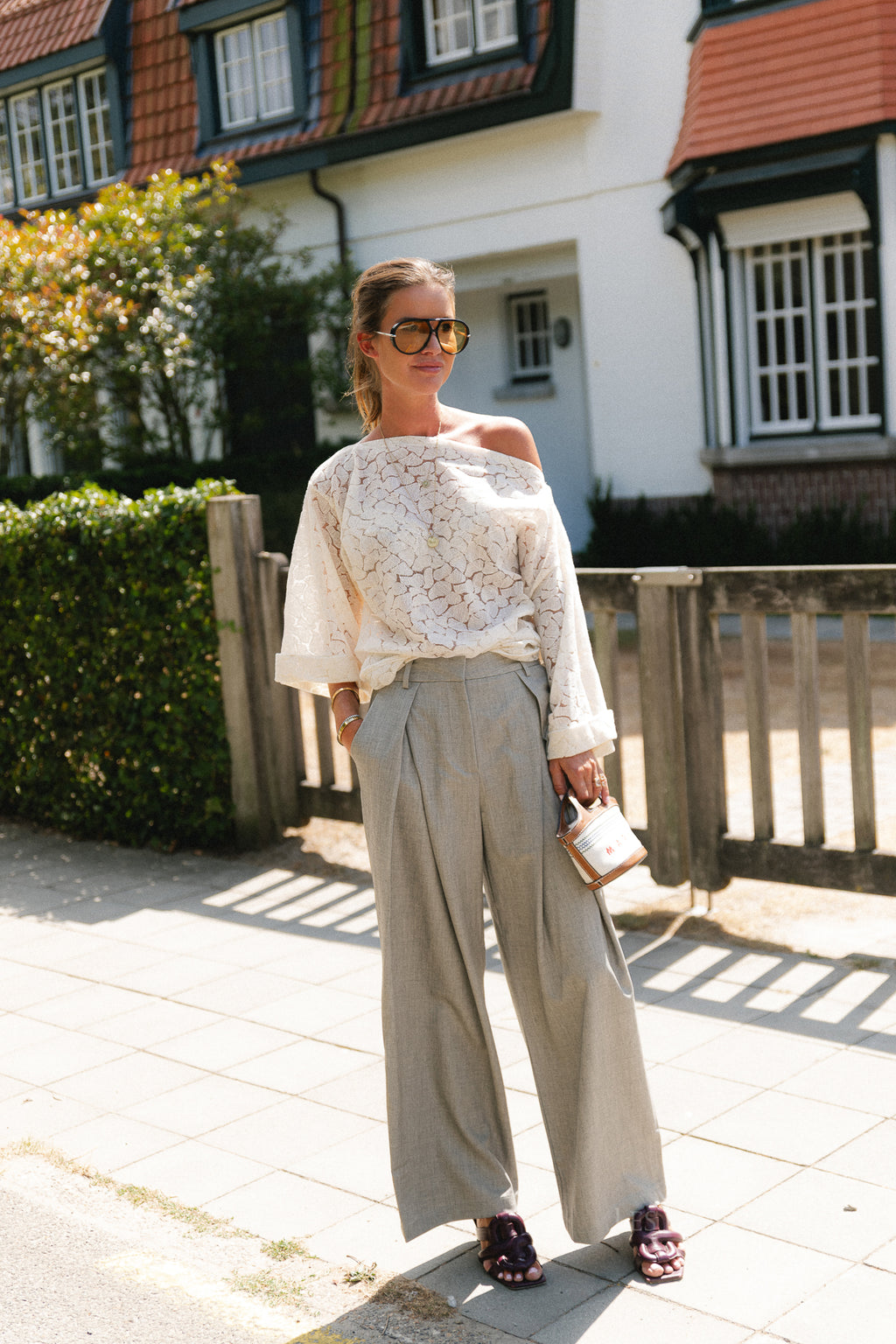 Myra textured jacquard off-shoulder blouse ecru
