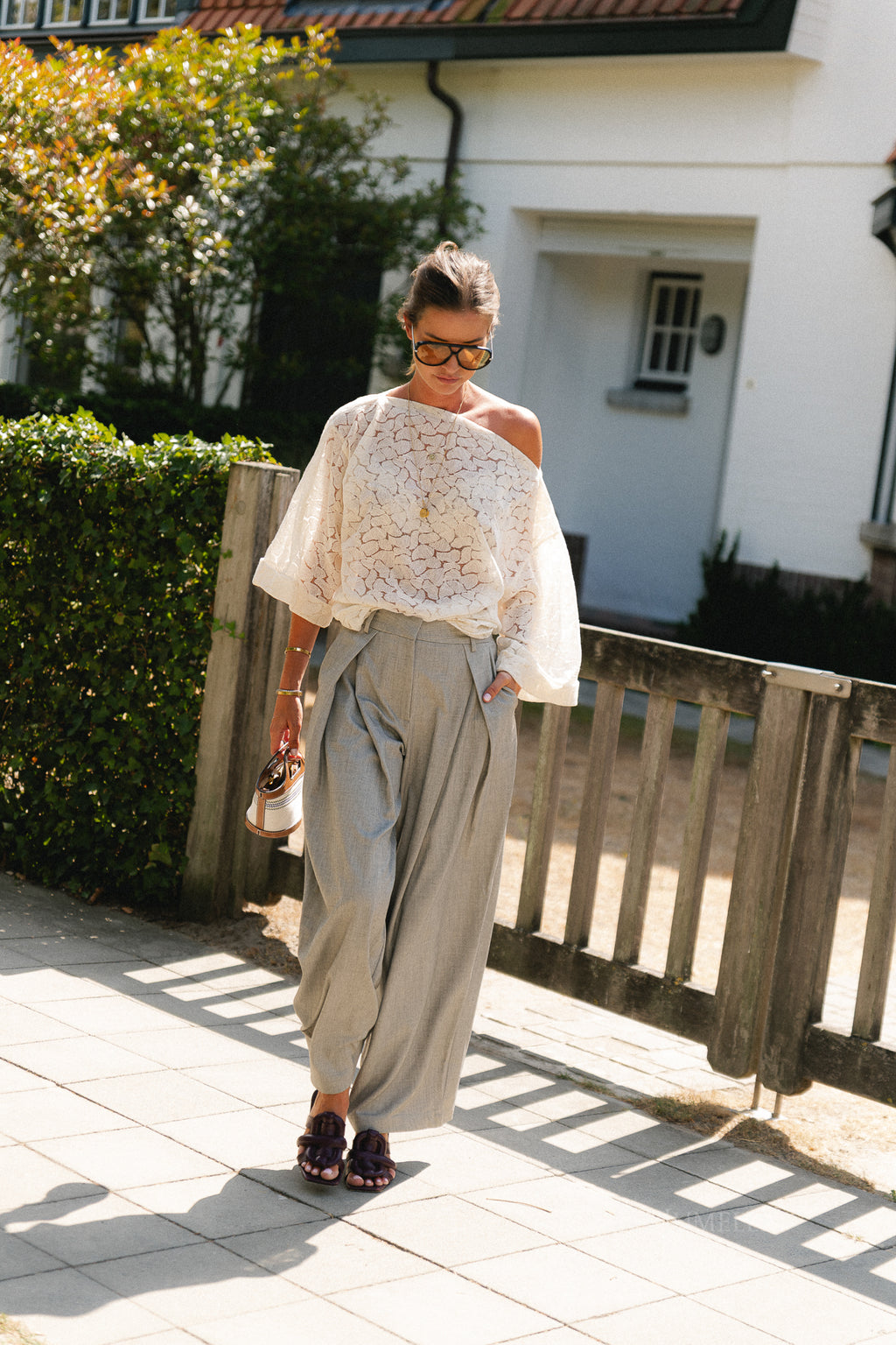 Myra textured jacquard off-shoulder blouse ecru