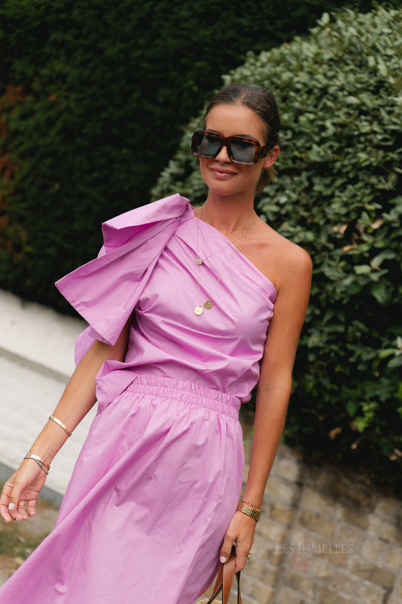 Britt one shoulder bow tie top orchid