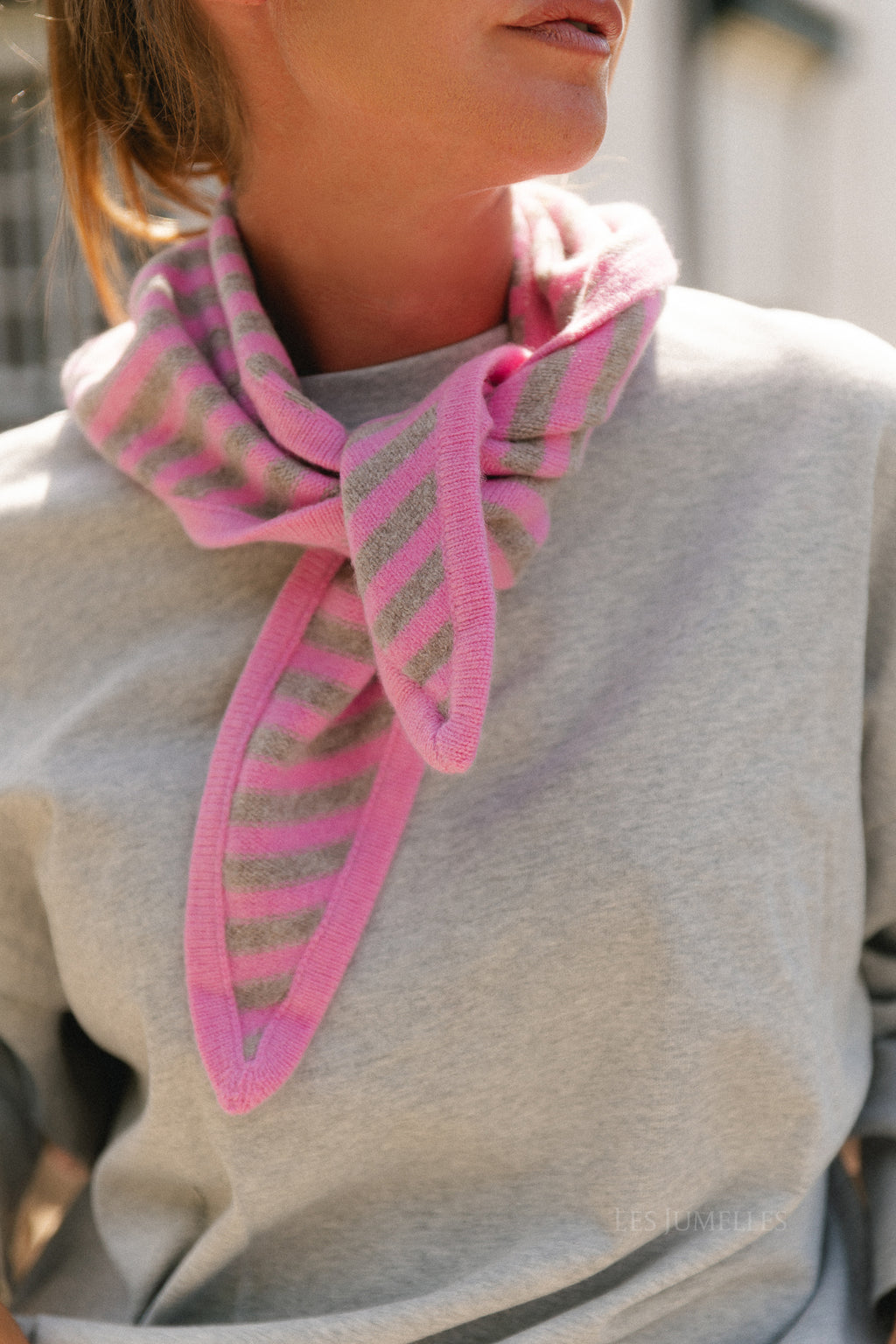 Susie striped wool triangle scarf - pink/taupe