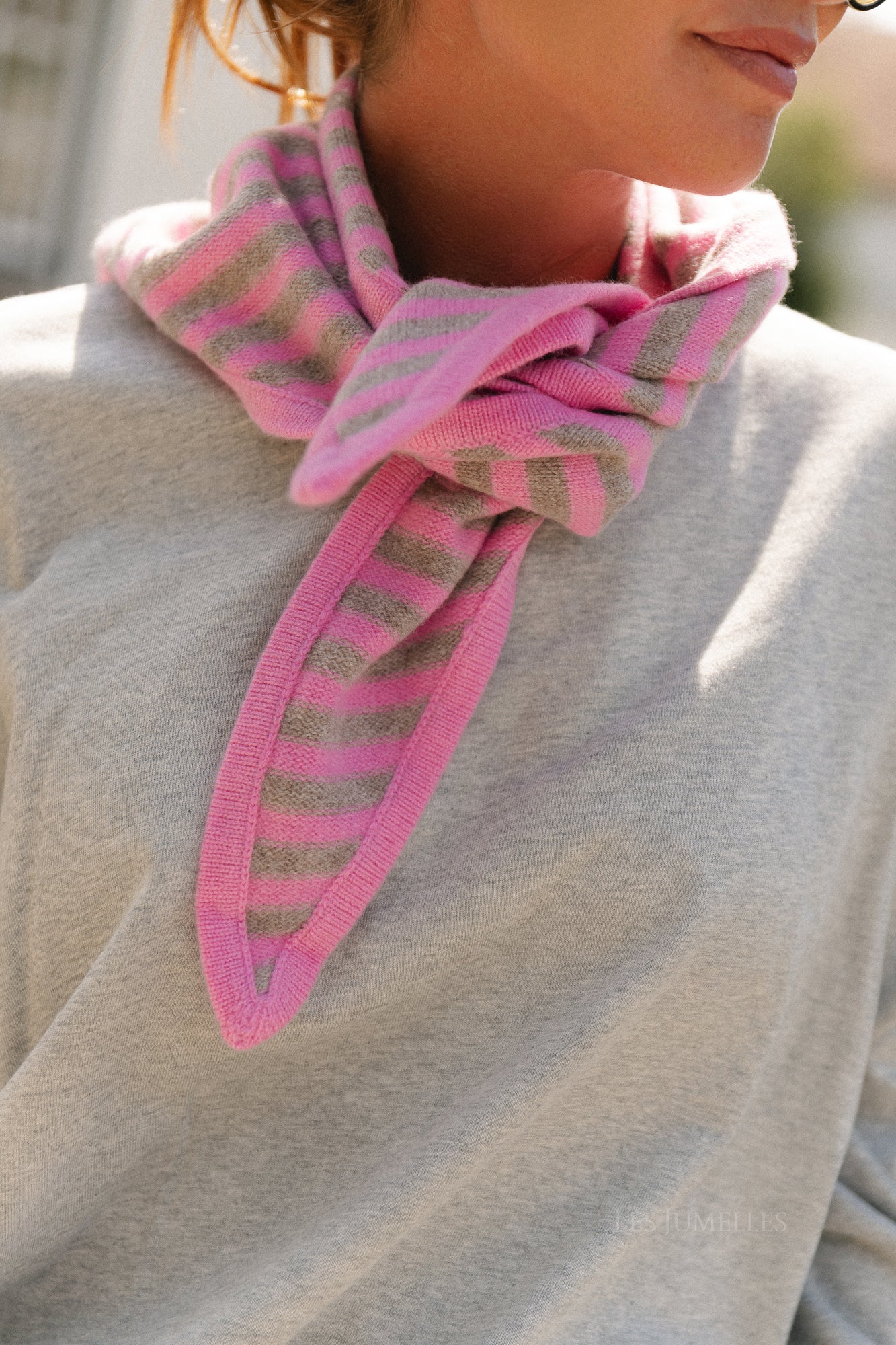 Susie striped wool triangle scarf - pink/taupe