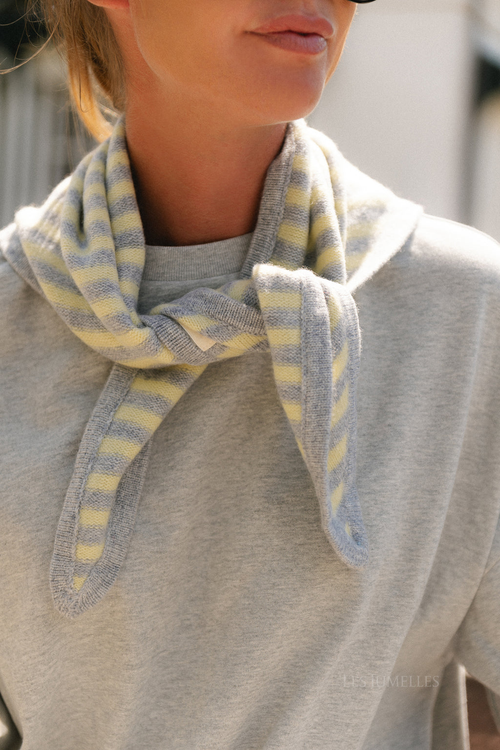 Susie striped wool triangle scarf - grey/yellow