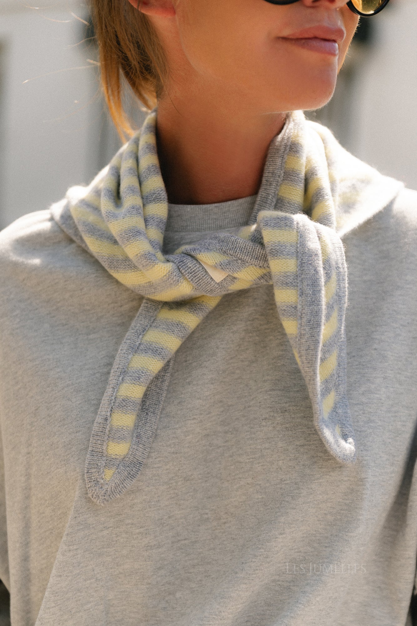Susie striped wool triangle scarf - grey/yellow