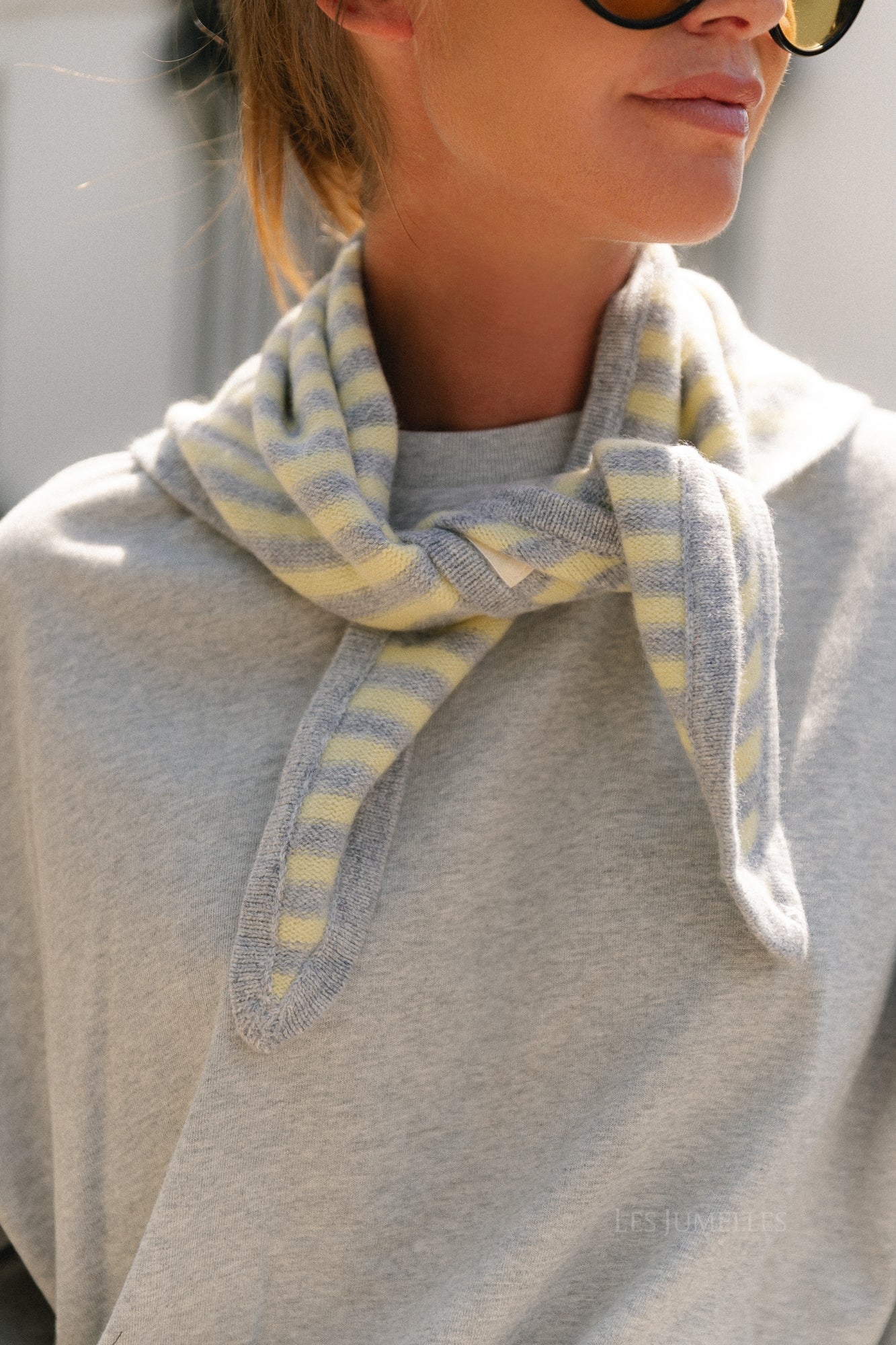 Susie striped wool triangle scarf - grey/yellow