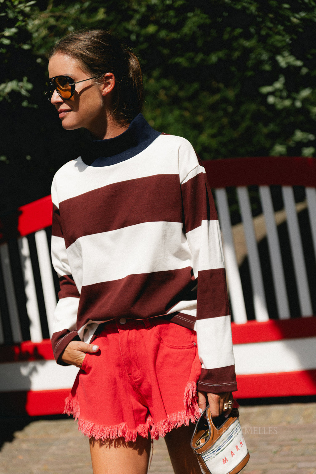 Tess striped sweatshirt burgundy/light grey melange