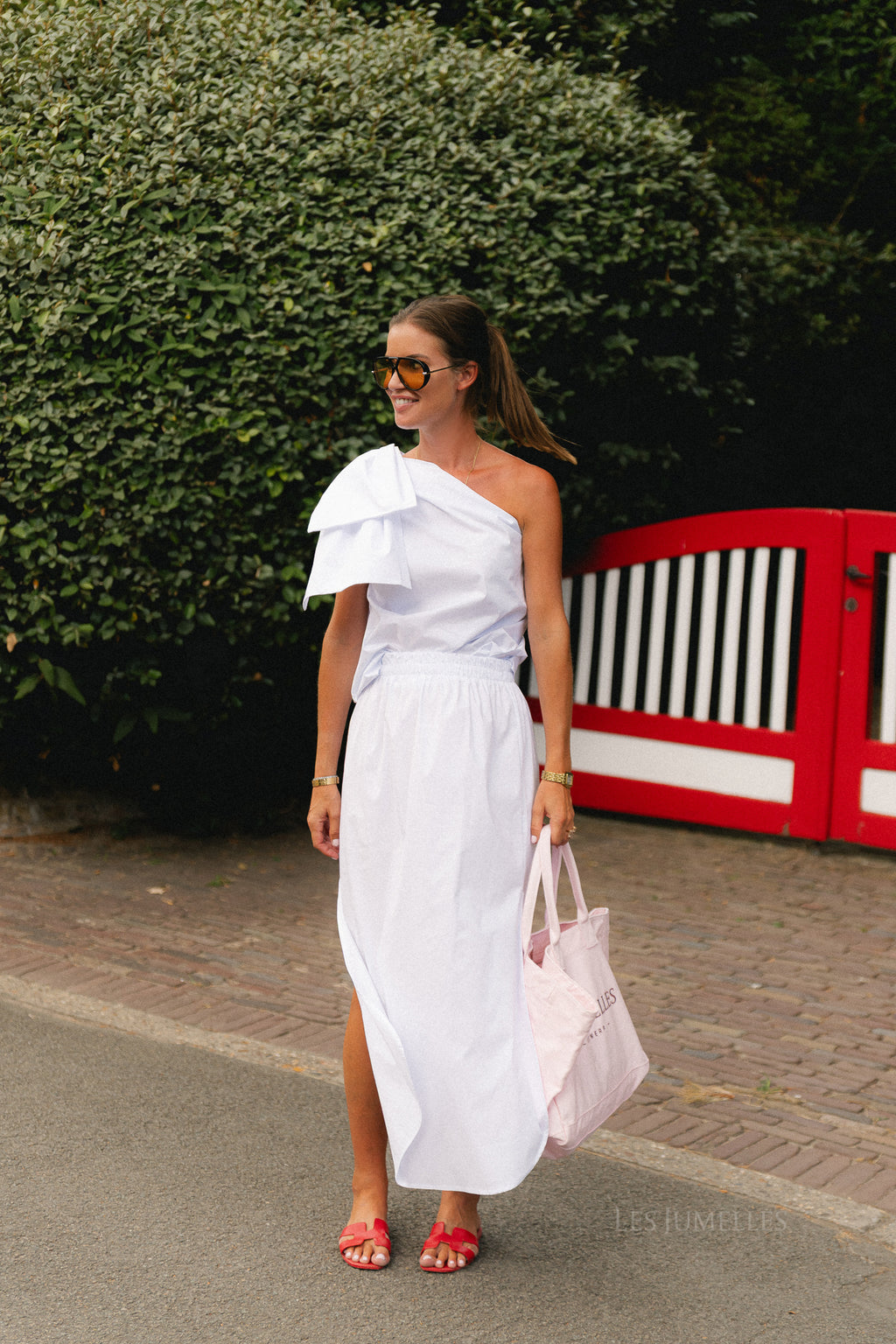 Britt one shoulder bow tie top white