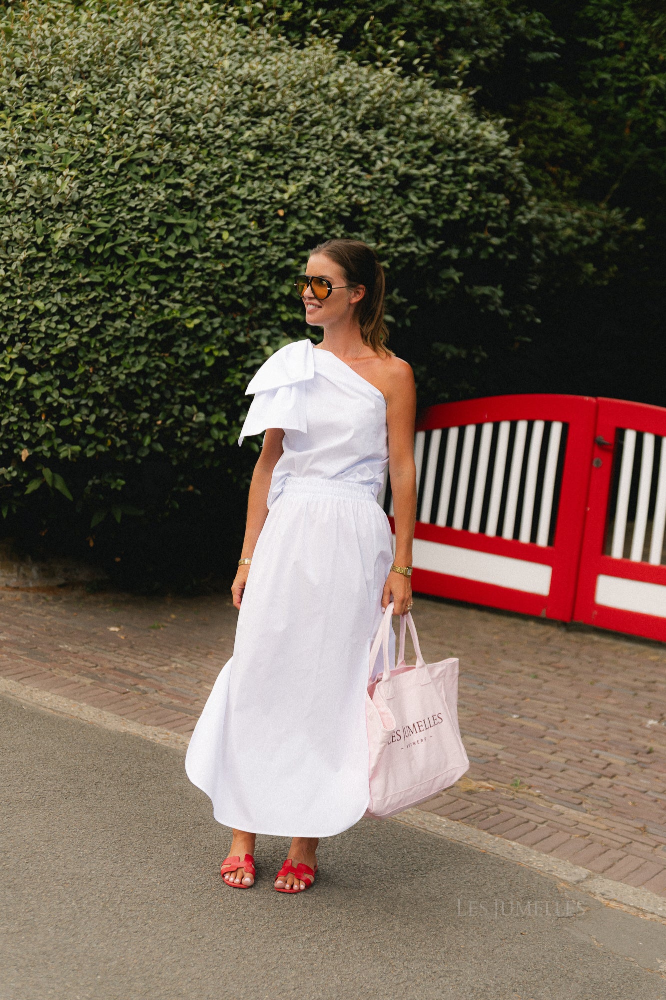 Britt one shoulder bow tie top white