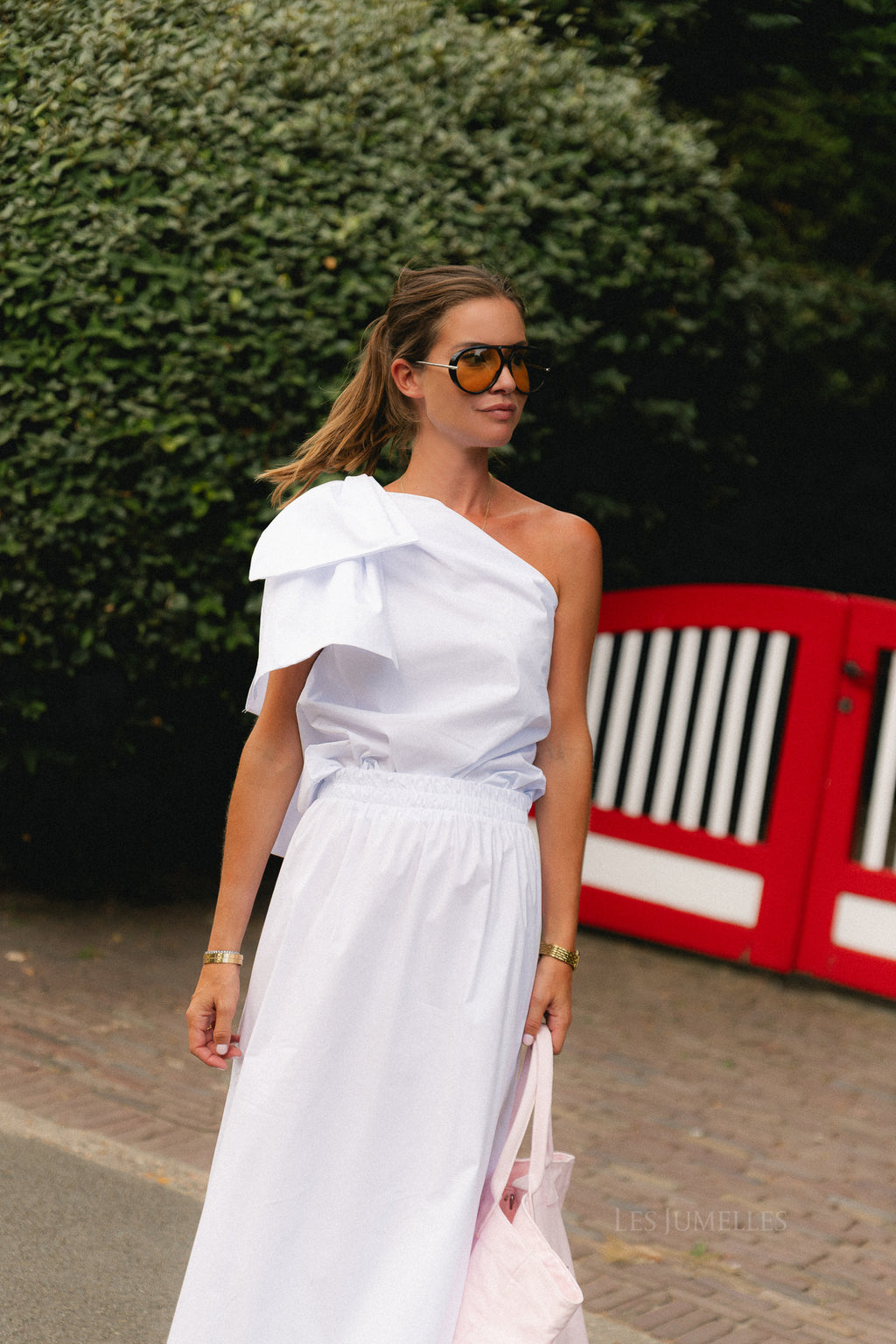 Britt one shoulder bow tie top white