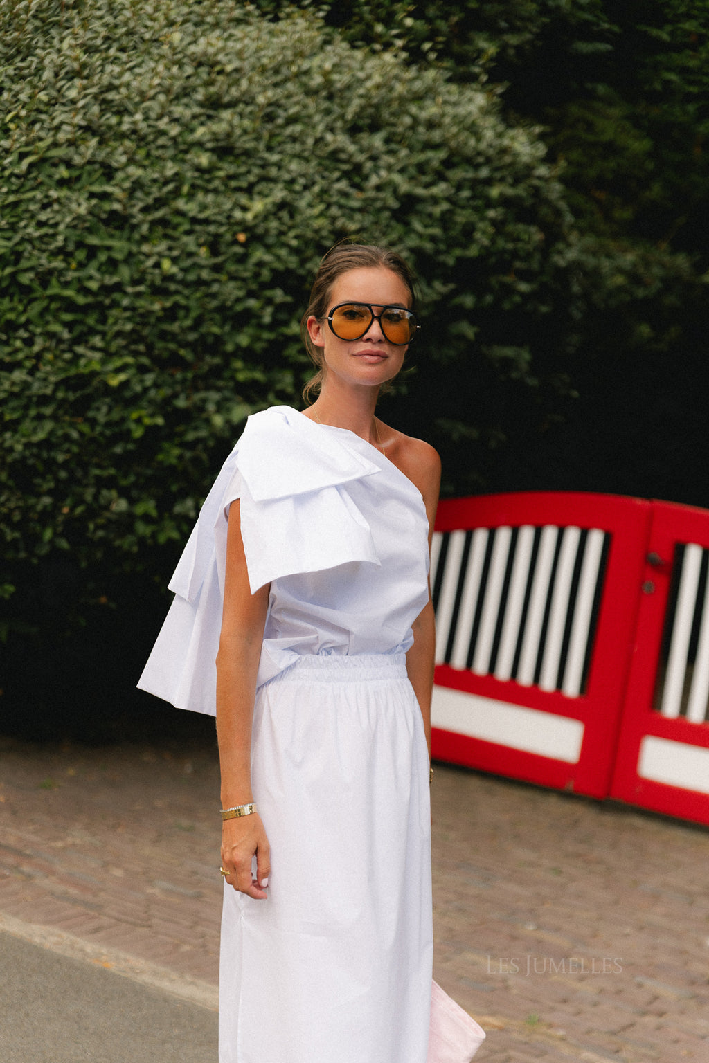 Britt one shoulder bow tie top white