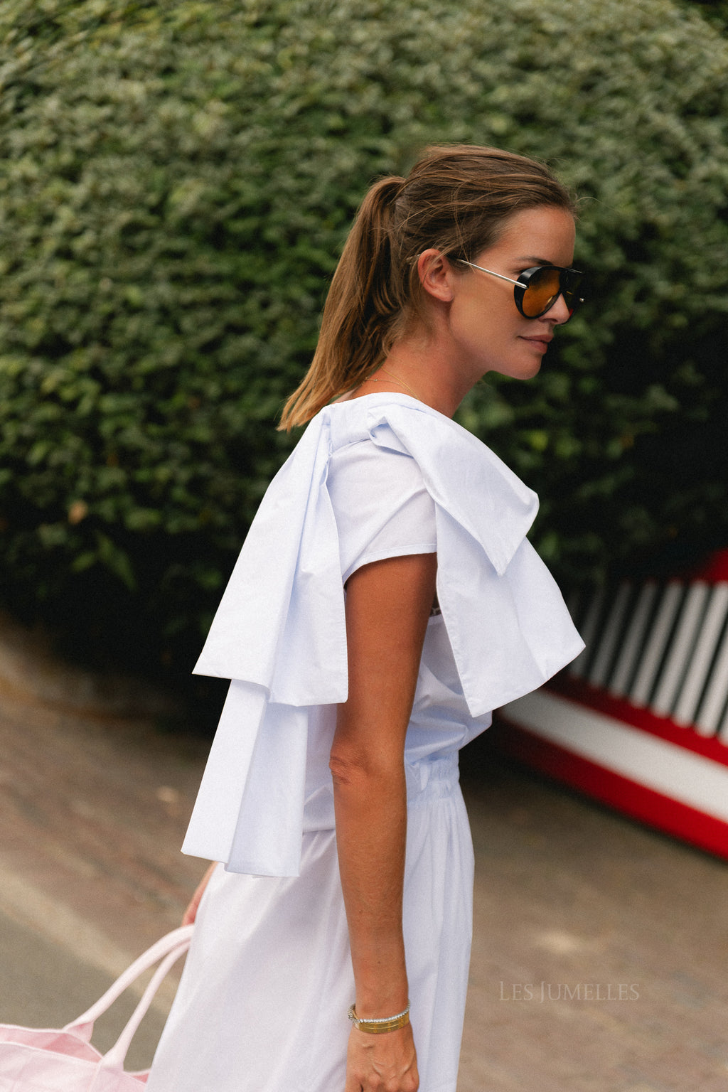 Britt one shoulder bow tie top white