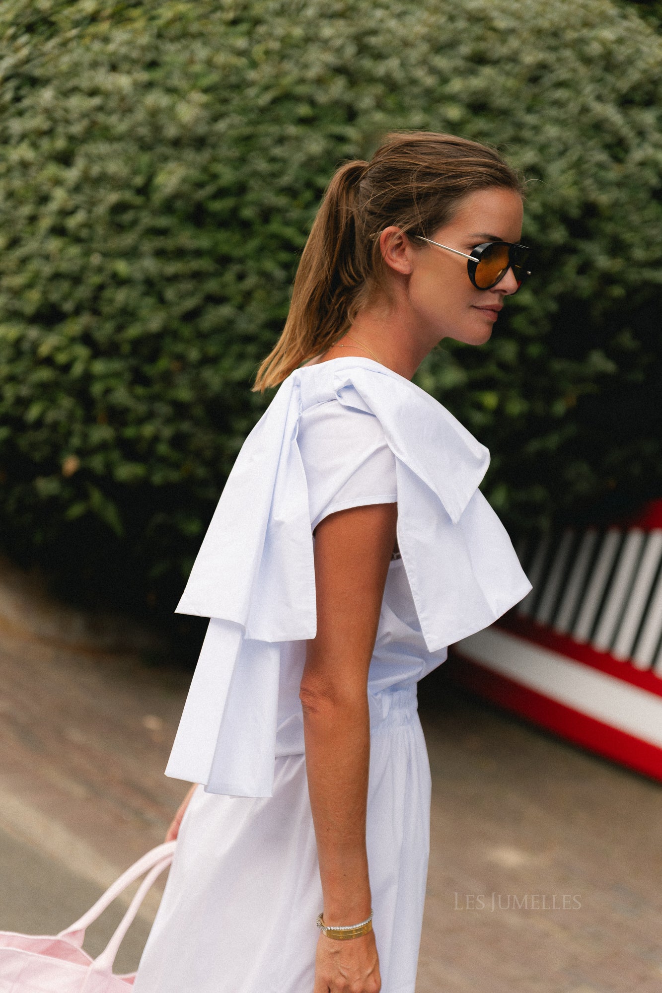 Britt one shoulder bow tie top white