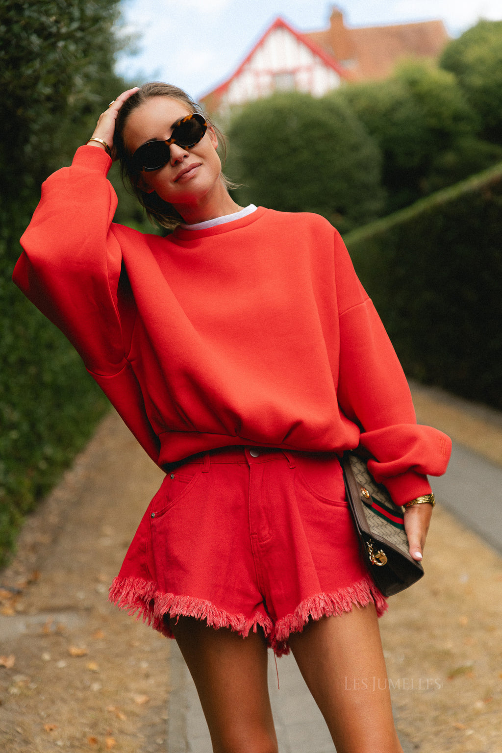Anna sweater red/light grey