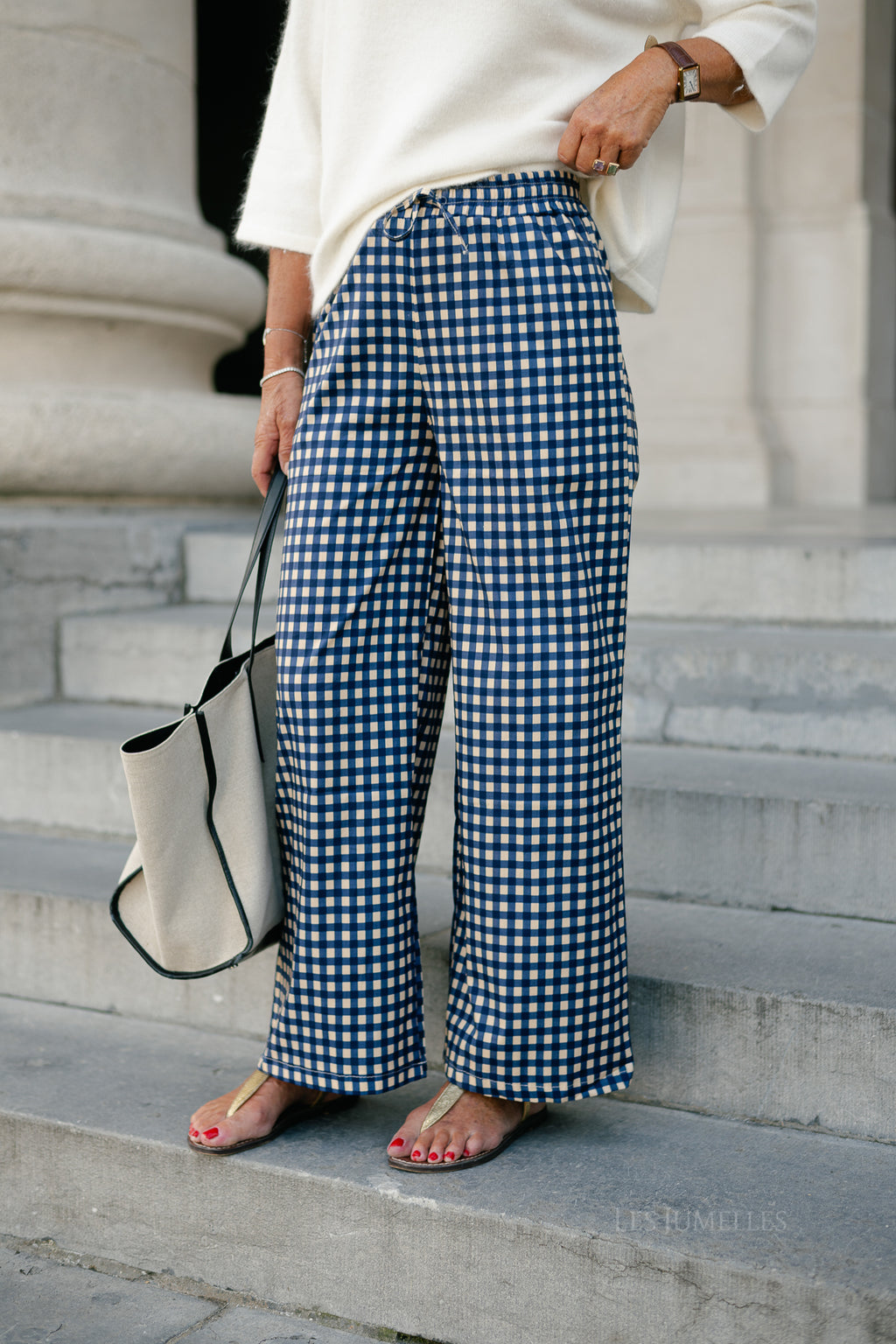 Nyla checkered pants dark sapphire