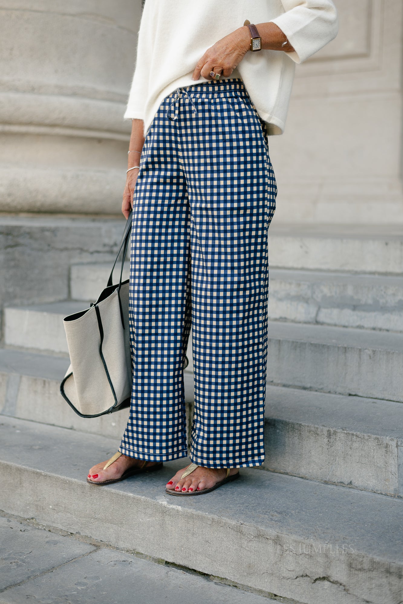 Nyla checkered pants dark sapphire