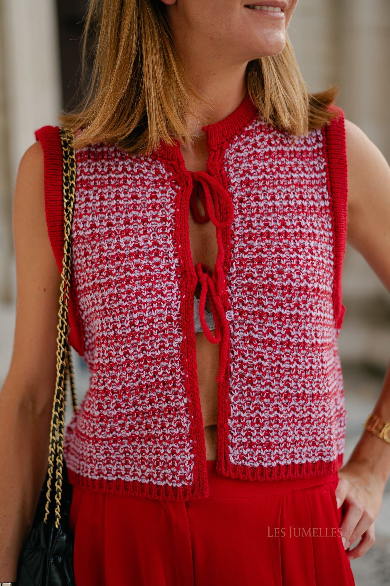 Alize knitted tie top red/lilac