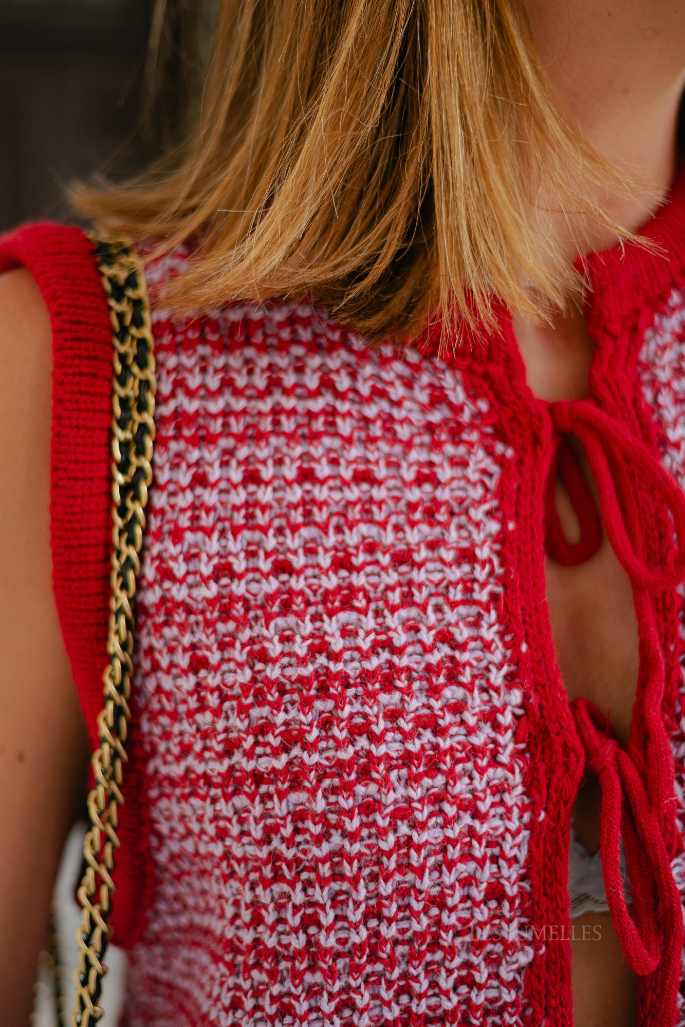 Alize knitted tie top red/lilac