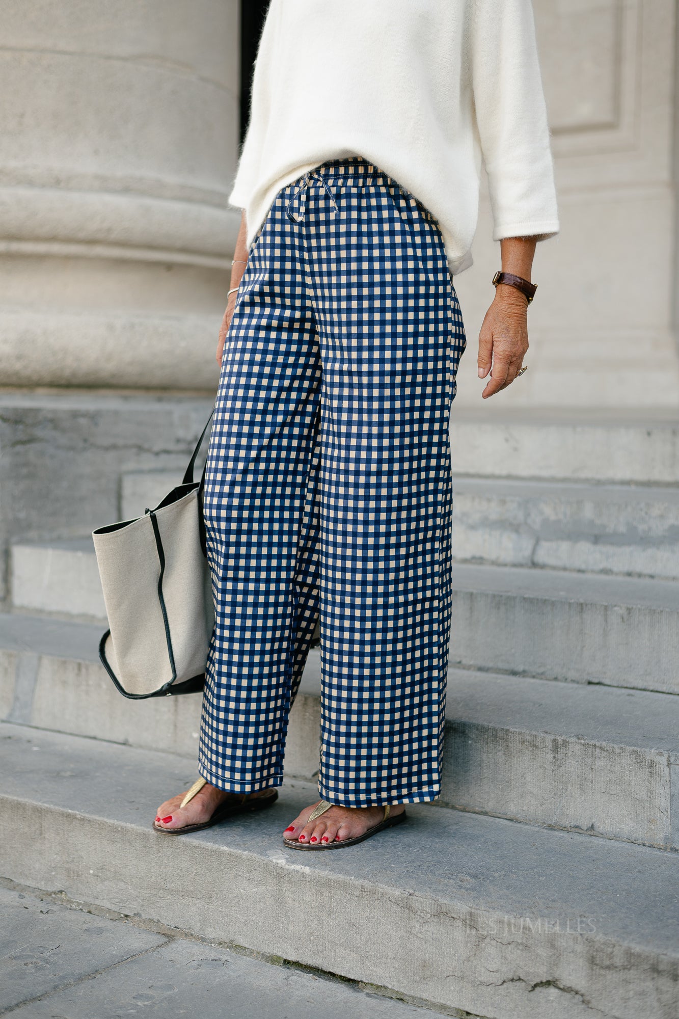 Nyla checkered pants dark sapphire