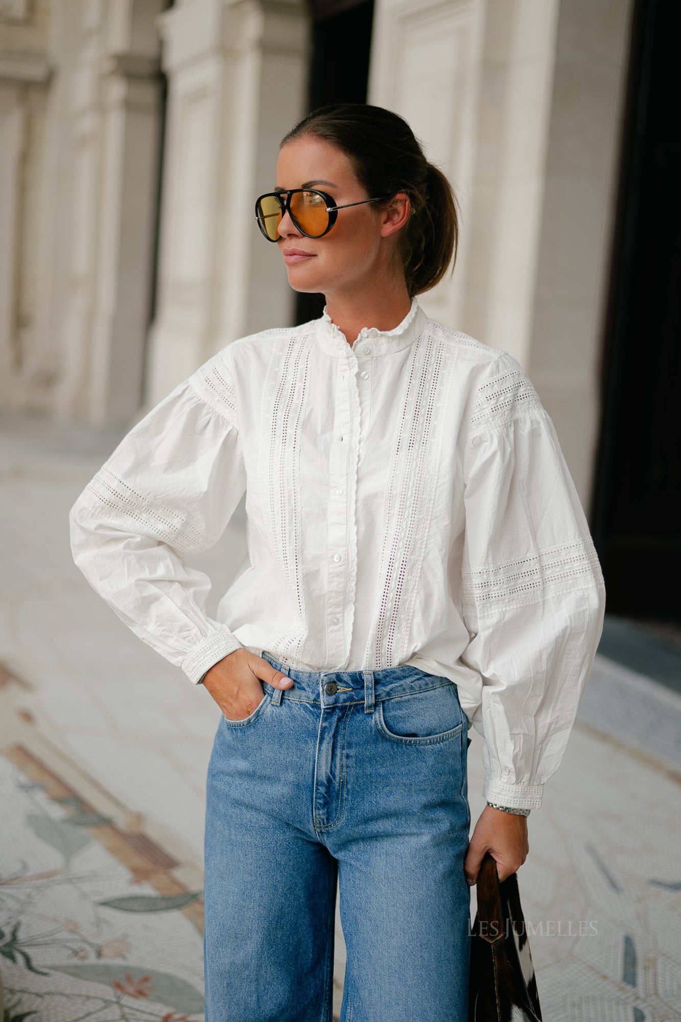 ROUCarolina LS china collar shirt cloud dancer