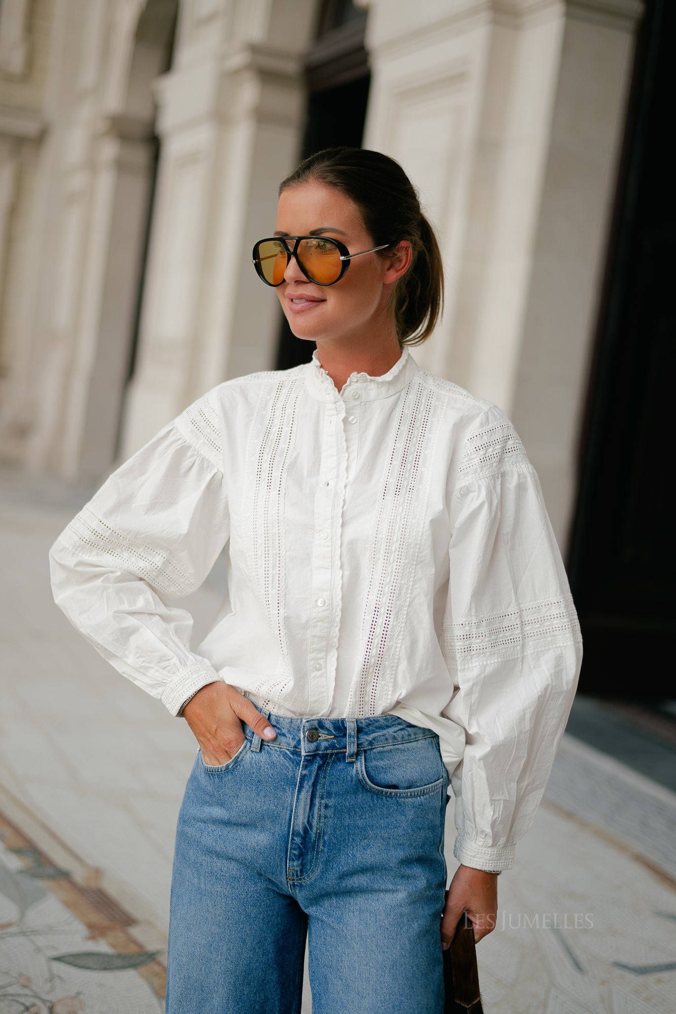 ROUCarolina LS china collar shirt cloud dancer
