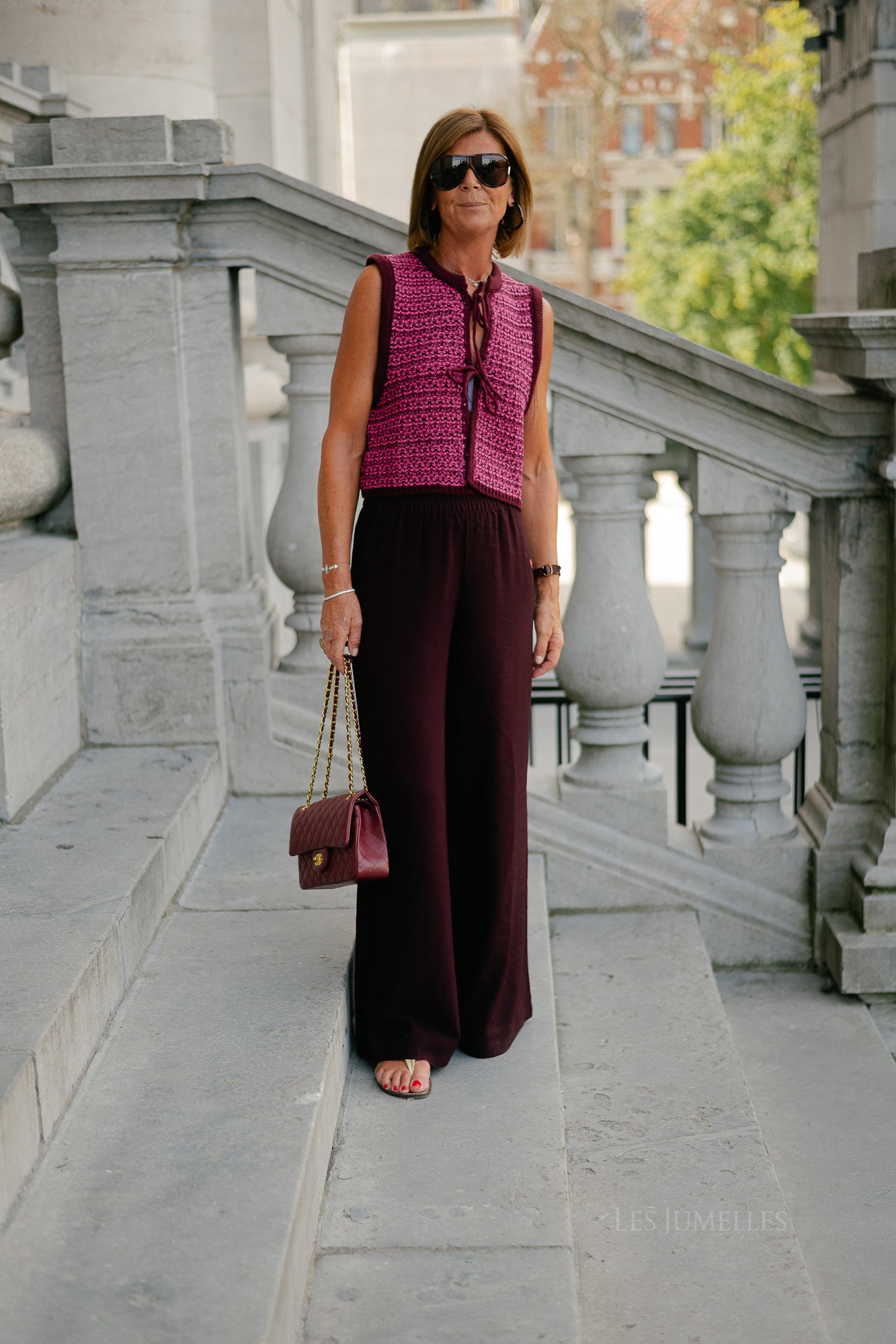 Alize knitted tie top burgundy/candy pink
